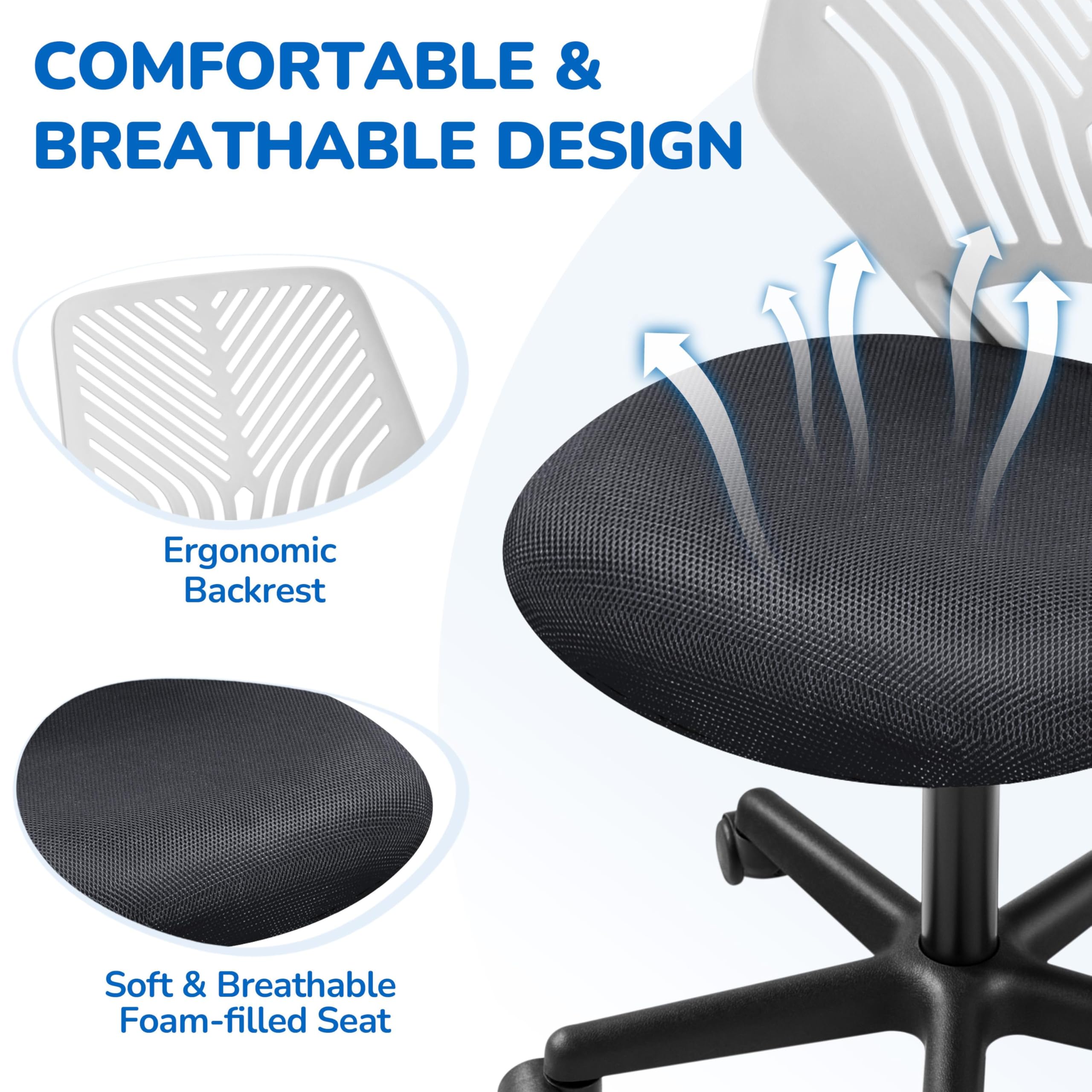 Cute Low-Back Armless Study w/Lumbar Support Adjustable Swivel Chair