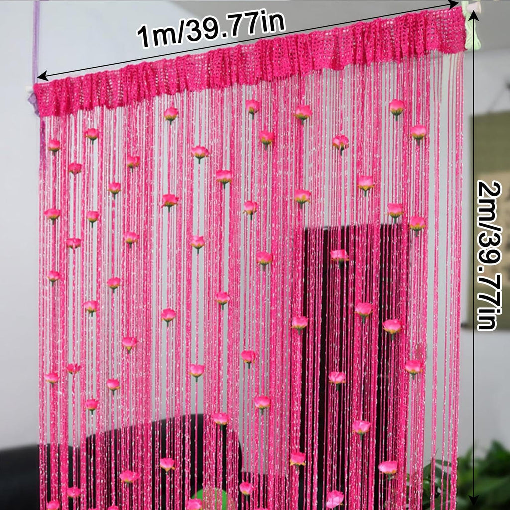 New Beaded String Curtain with Roses - 100 x 200cm Fly Screens for Doors, Tassel Fringe
