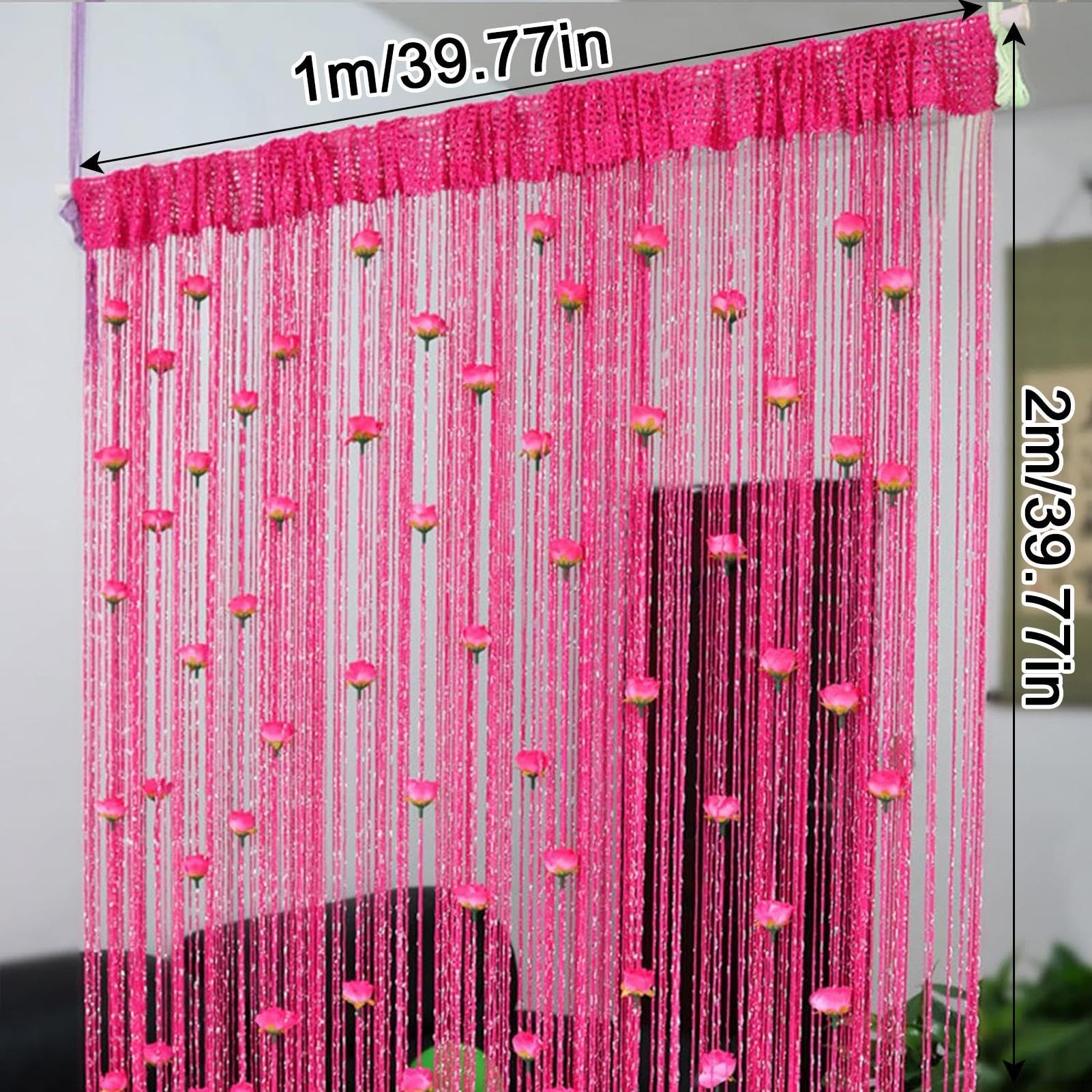 New Beaded String Curtain with Roses - 100 x 200cm Fly Screens for Doors, Tassel Fringe
