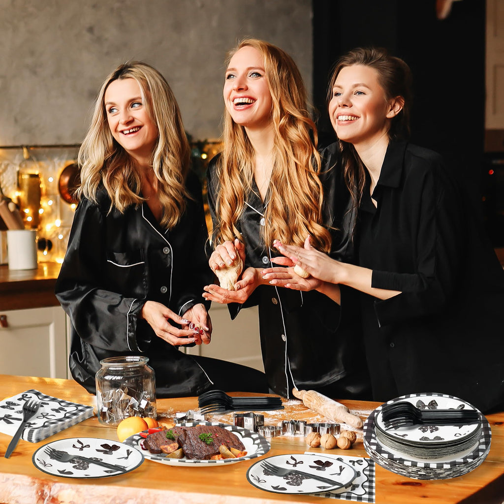 Coquette Cute Bow Party Tableware Decorations - Disposable Paper Plates Napkins Forks