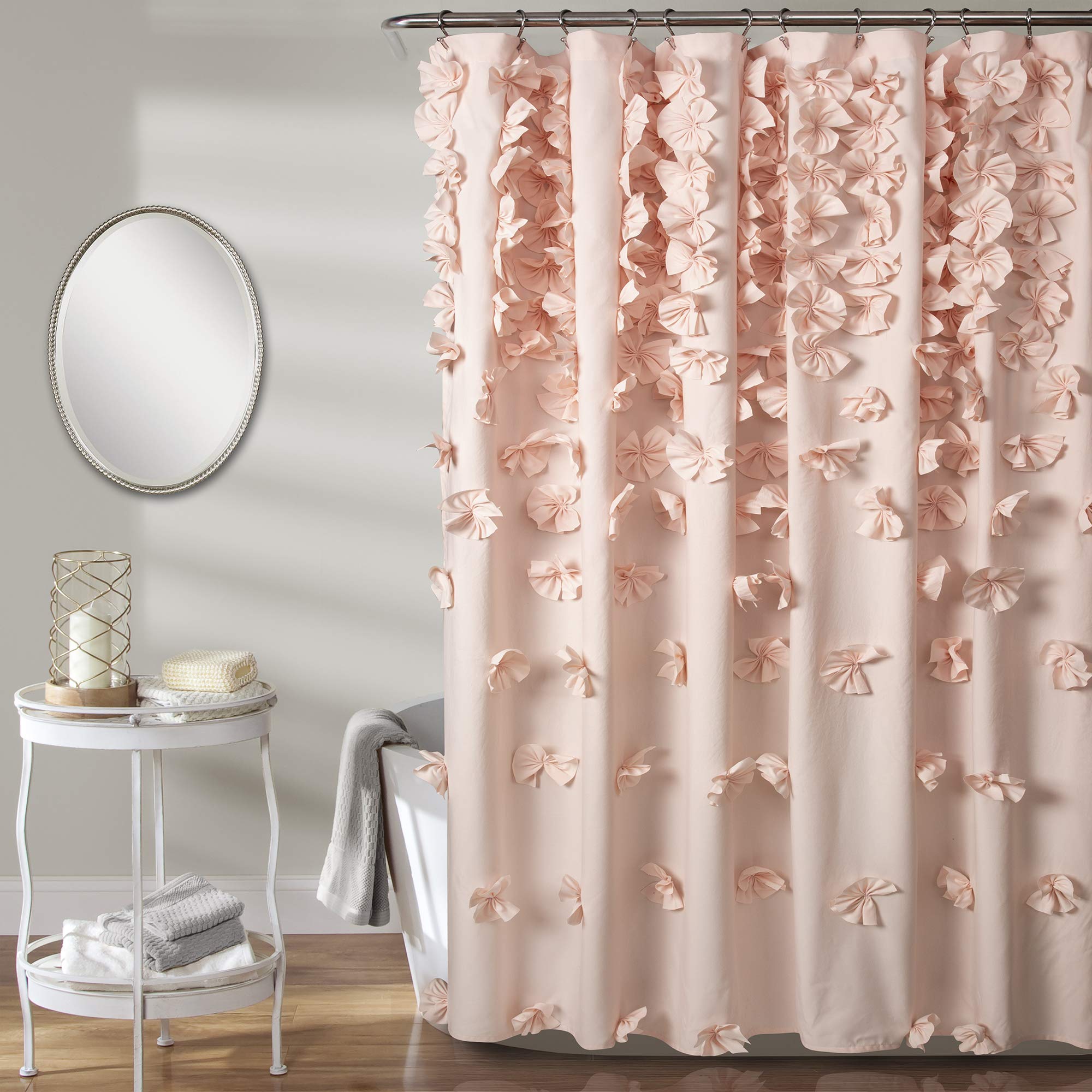 Lush Decor Shower Curtain, 72" W x 72" L - Luxury Shower Curtain With Bows Vintage Glam Bathroom Decor