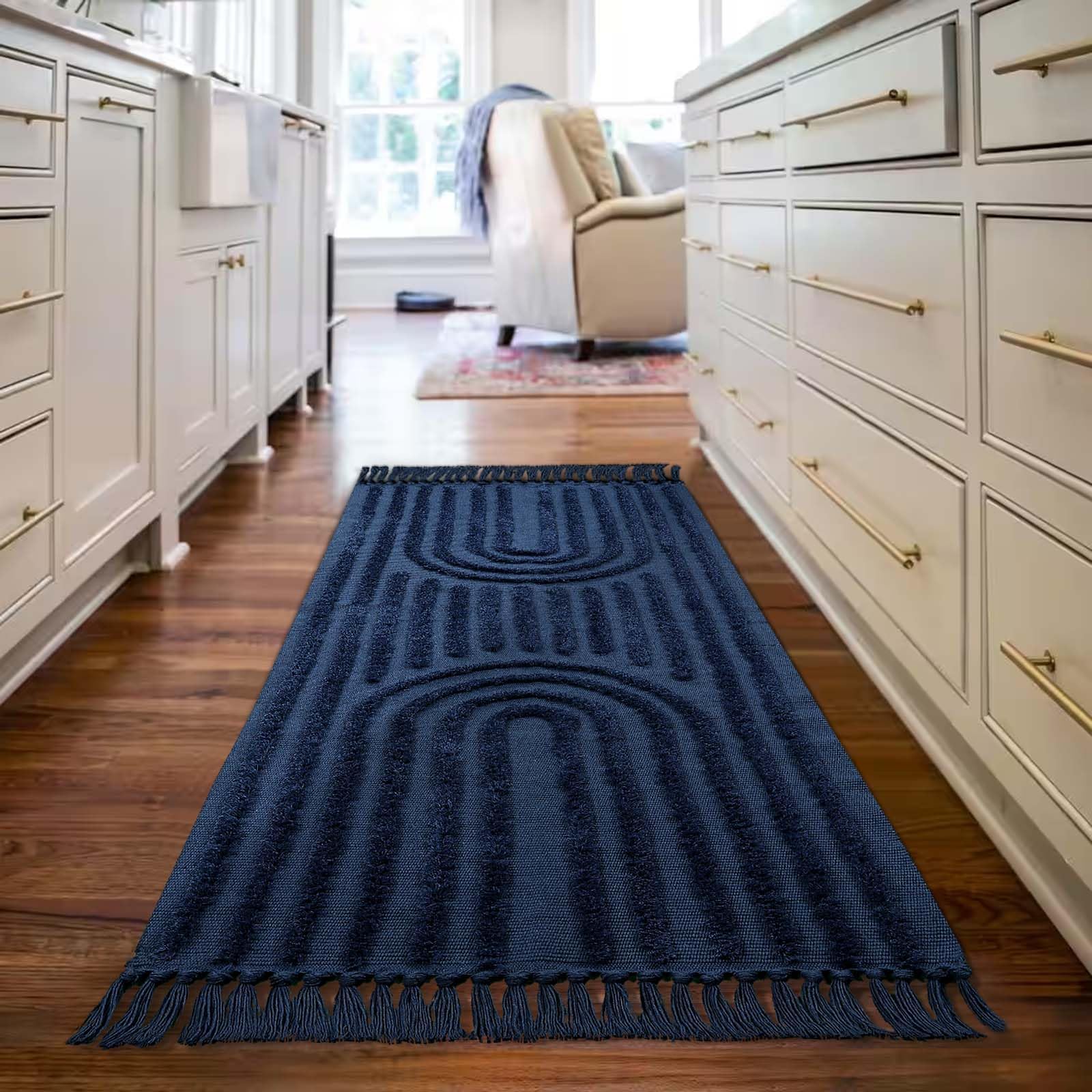 Washable Kitchen Runner Rug - Hand-Woven Bathroom Runner Rug with Tassels, Terracotta Entryway Runner Rug, Tufted Rainbow Bedroom Rug Runner, Hallway Rug for Laundry/Living Room