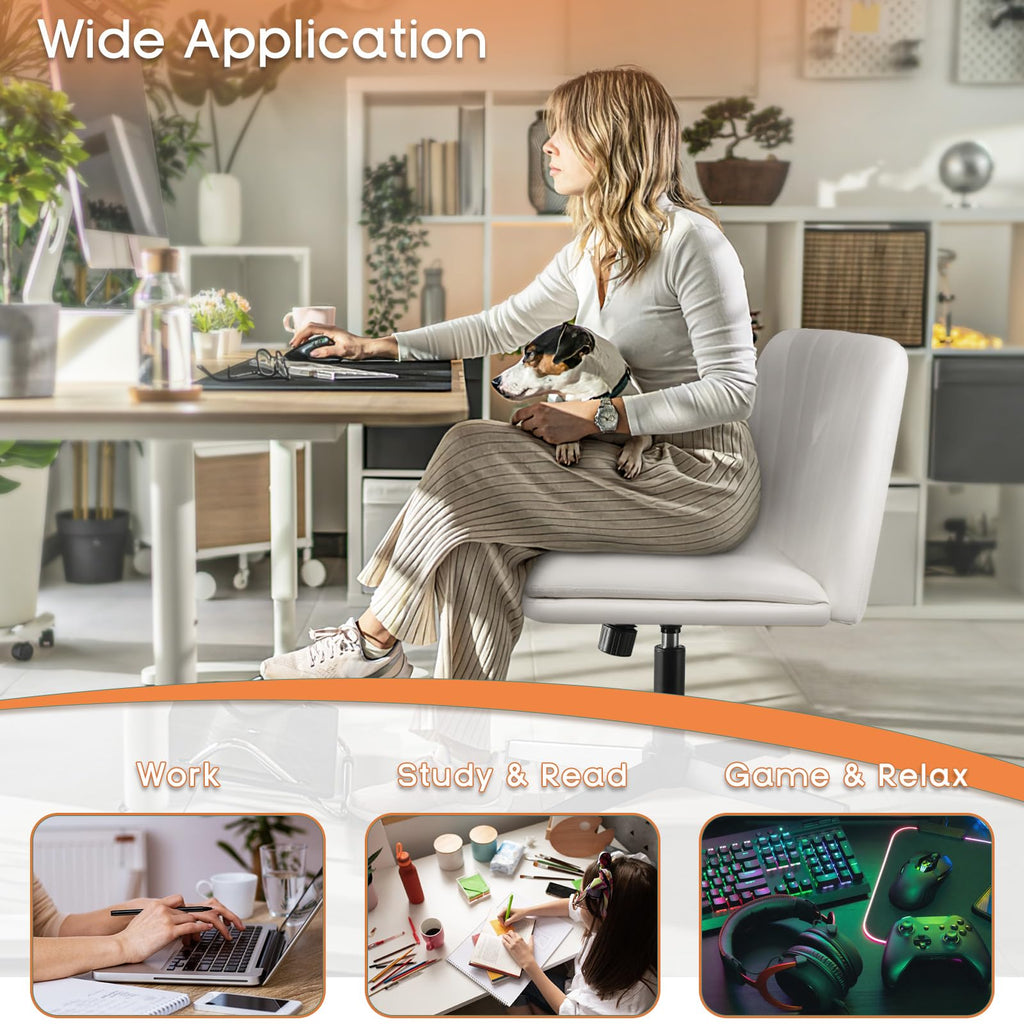 Criss Cross Chair, Armless Cross Legged Office Desk Chair No Wheels, Fabric Padded Modern Swivel Height Adjustable Mid Back Wide Seat