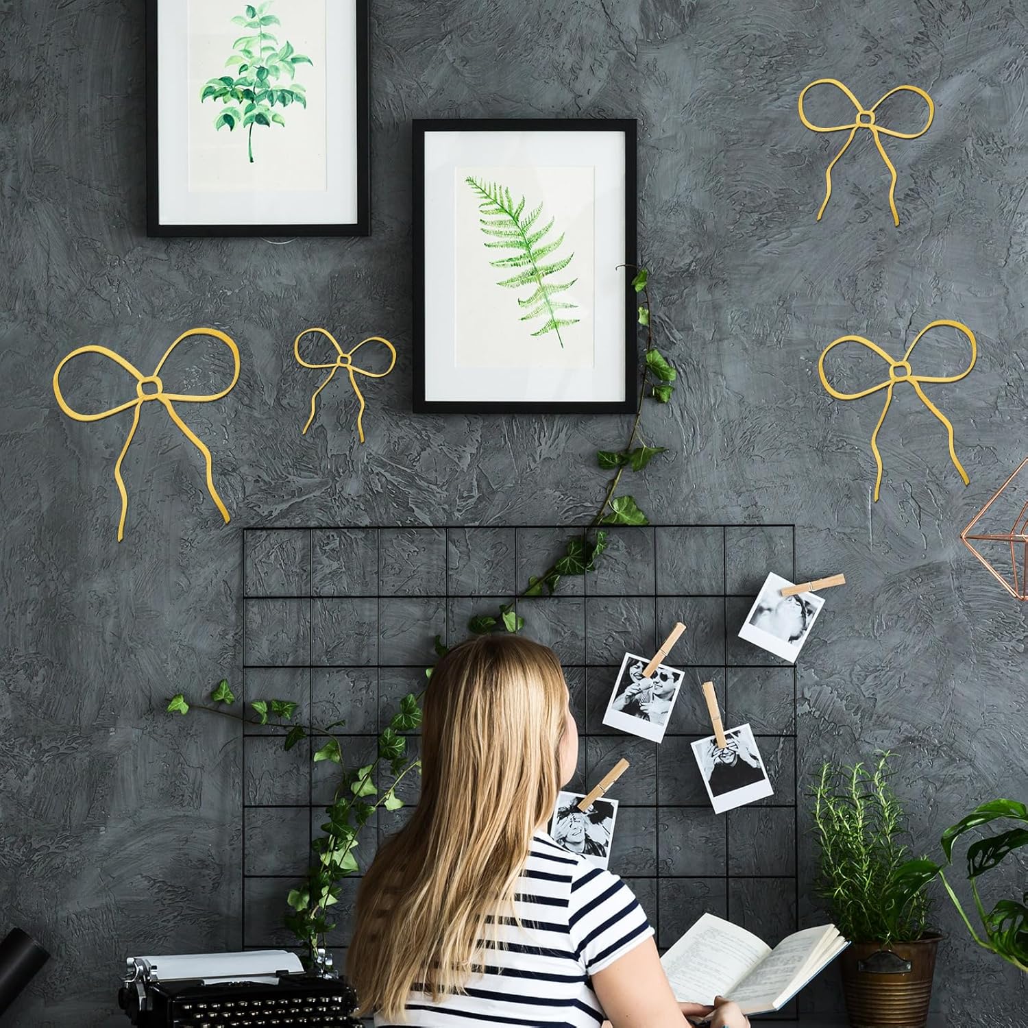 Gold Metal Bow Art Ornaments Gold Bow Wall Sign Decor for Home Decor 4pcs