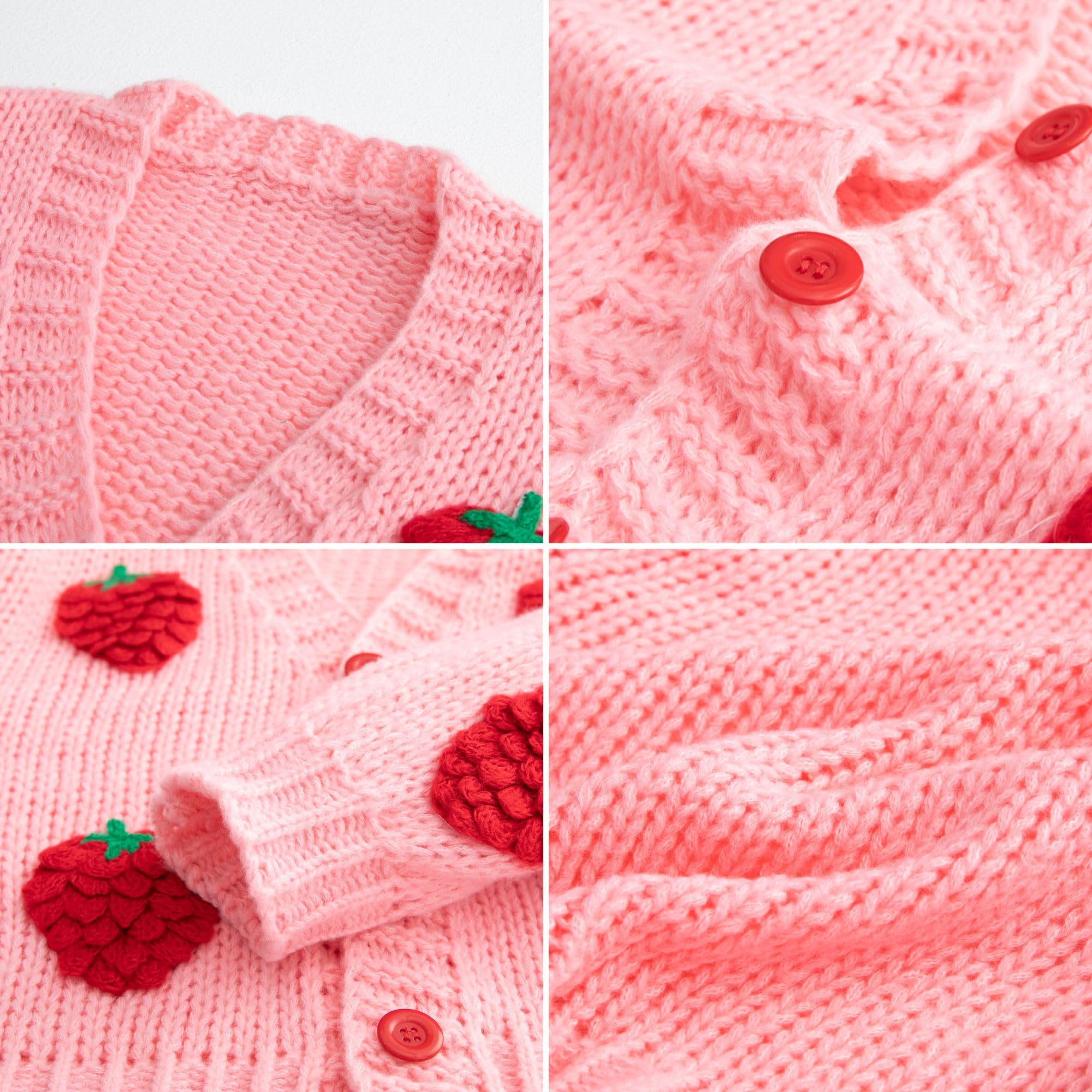 Women's Kawaii Strawberry Embroidered Cardigan Long Sleeve V Neck Chunky Knitted Cardigans