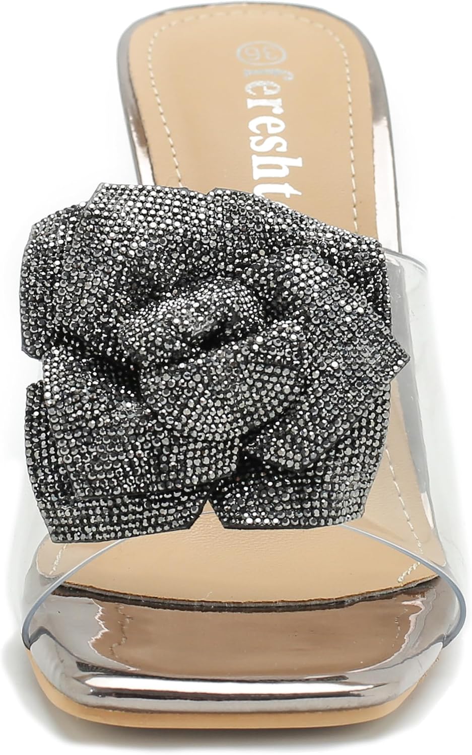 Women's Crystal Flower Heels Square Toe Heeled Sandals