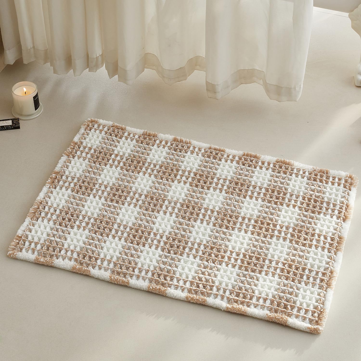 Waffle Bath Mat Non Slip Washable Quick Dry Cute Bath Mat