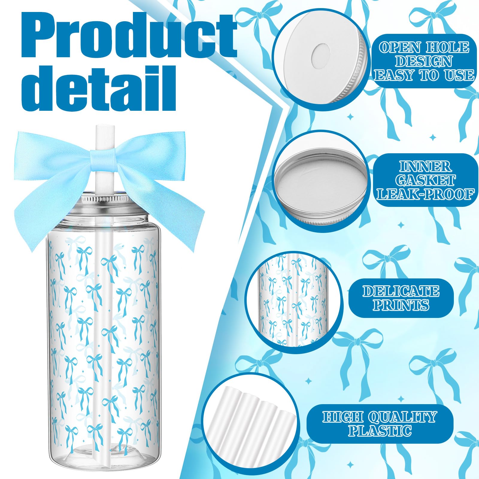 Color Bow Plastic Cups Coquette Bow Aesthetic Cup with Lids and Straws 14 oz Reusable Cute Bow Plastic Tumbler with Ribbon Bow