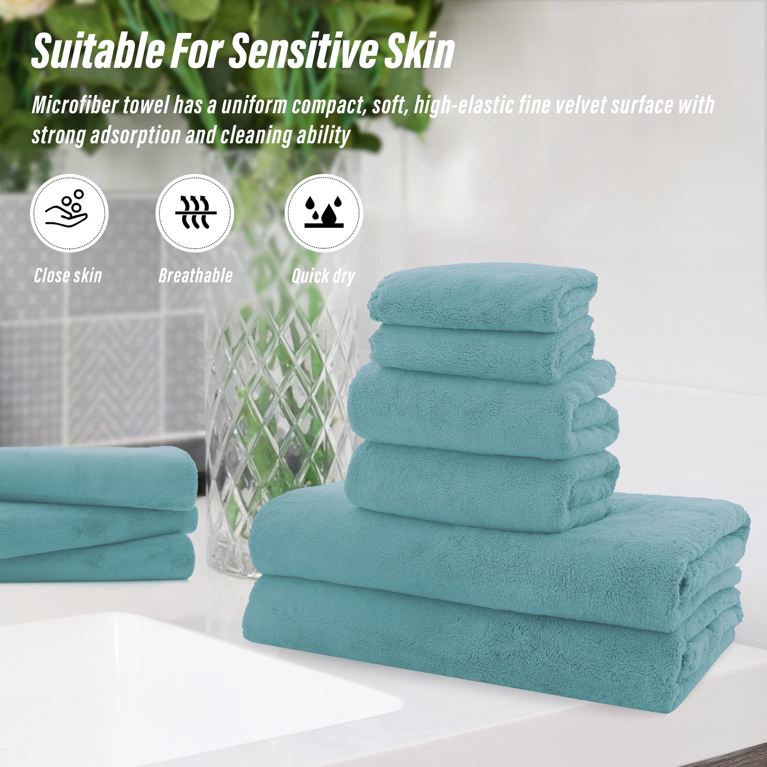Ultra Soft Towel Set - Quick Drying - 2 Bath Towels 2 Hand Towels 2 Washcloths - Microfiber Coral Velvet Highly Absorbent Towel (6 Pcs)