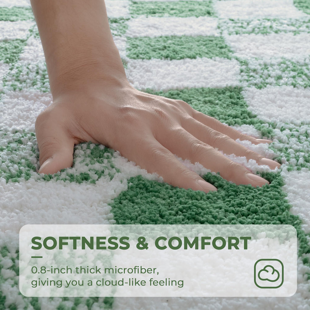Checkered Bathroom Rugs, Fluffy Rug, Absorbent Microfiber Ultra Soft Bath Mat Washable, Non-Slip Bath Mats for Bathroom, Cute Floor Mat