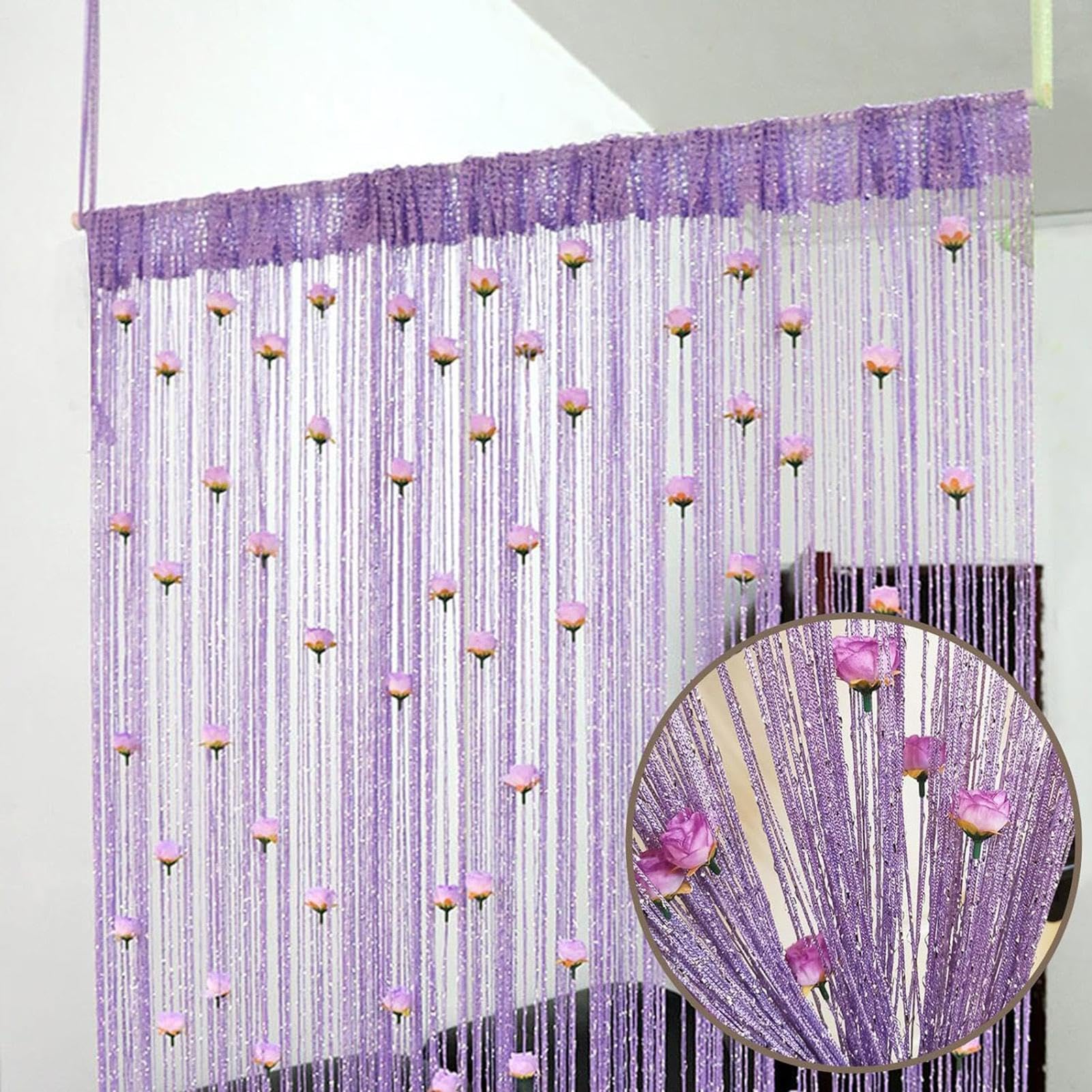 New Beaded String Curtain with Roses - 100 x 200cm Fly Screens for Doors, Tassel Fringe