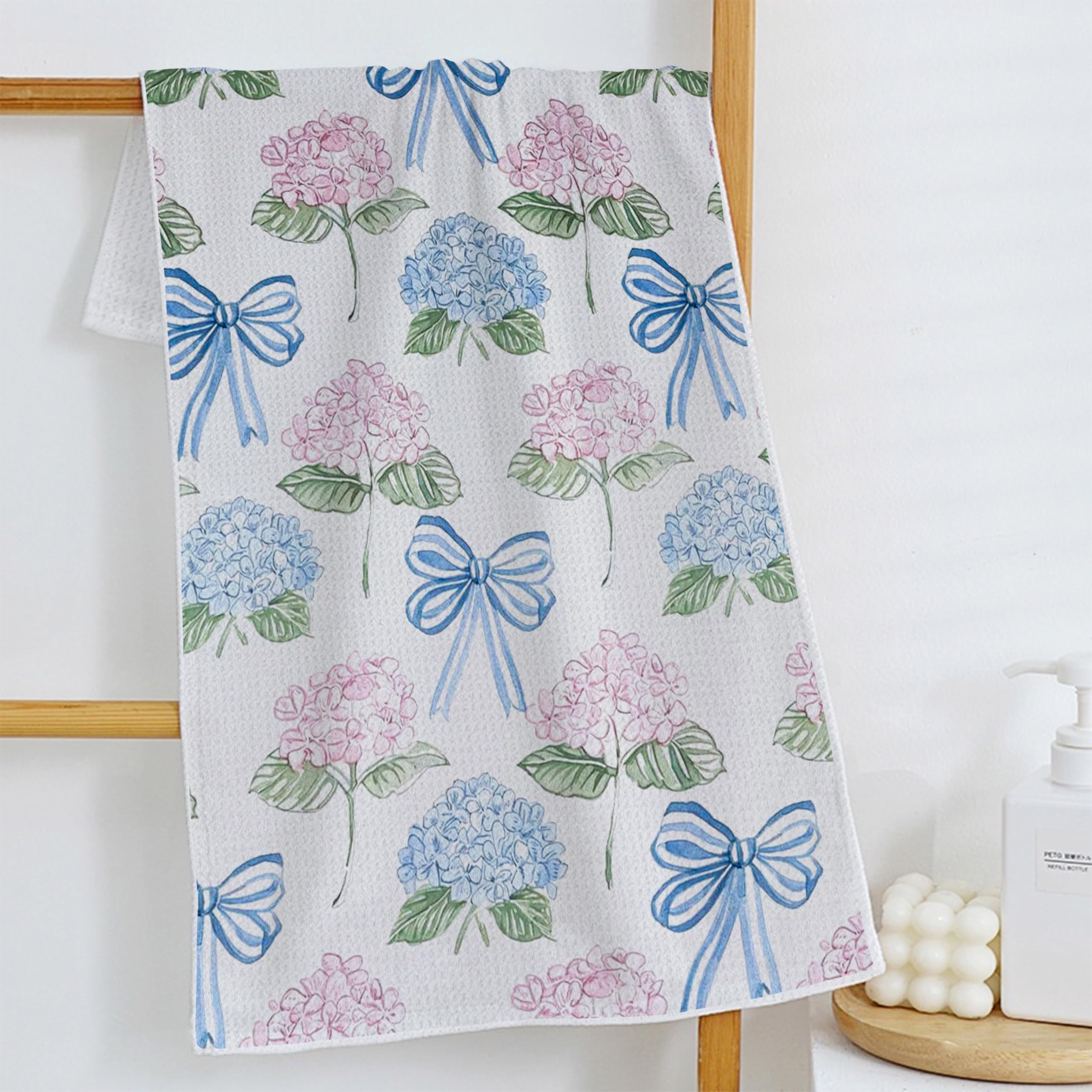 Coquette Bow Floral Kitchen Towels, Preppy Bow Dish Tea Towels for Kitchen Decor, Rustic Cottagecore Botanical Hand Towels for Bathroom Decor, 16x24 Inch