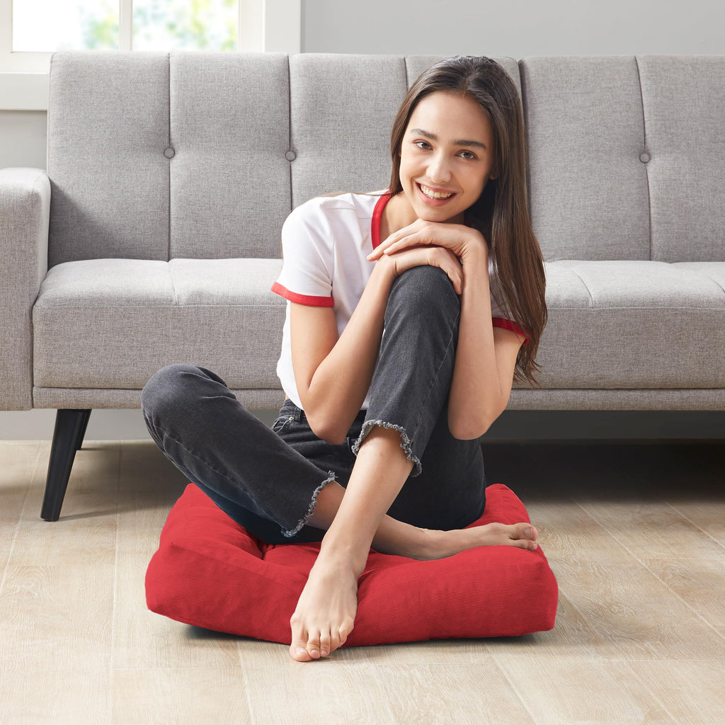 Square Large Pillows Seating Meditation Floor Pillow, Tufted Corduroy Cushion for Living Room