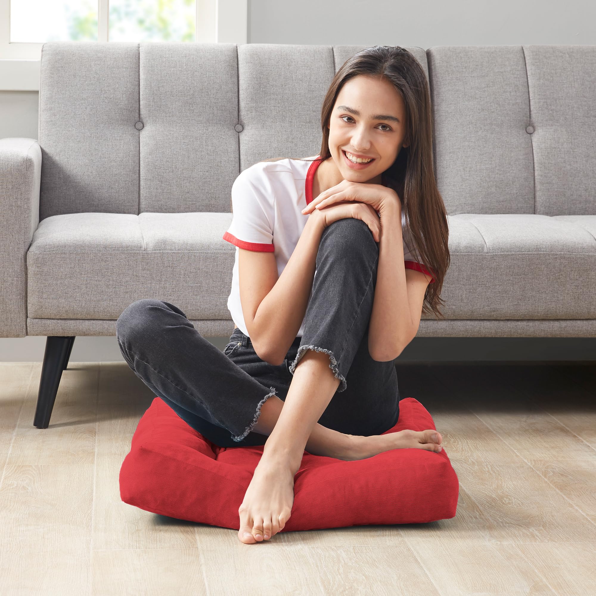 Square Large Pillows Seating Meditation Floor Pillow, Tufted Corduroy Cushion for Living Room