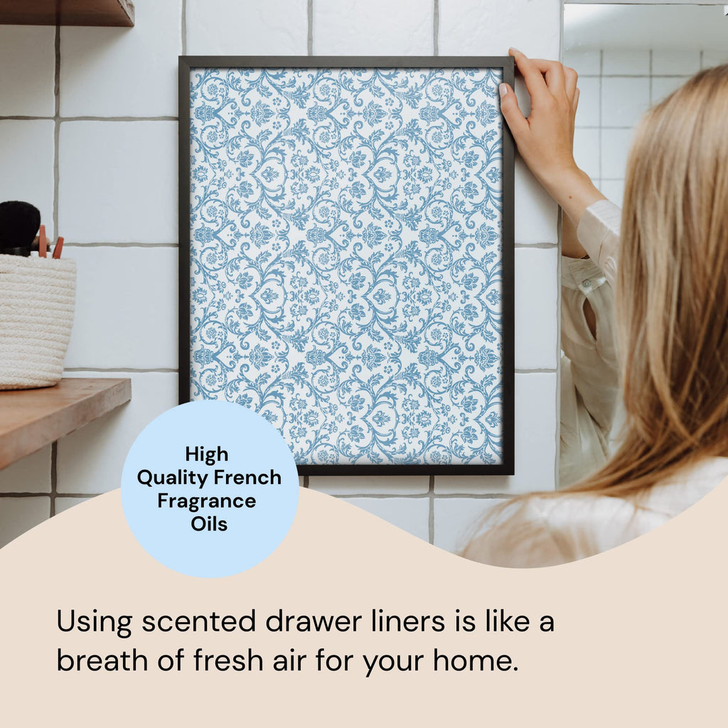 Scented Drawer Liners - Non-Adhesive Paper Sheets for Closet Shelves, Cabinet, Home Essentials & Dresser - 14 x 19.5 Inch Royal Damask Print Drawer Liner - Coquette Room Decor