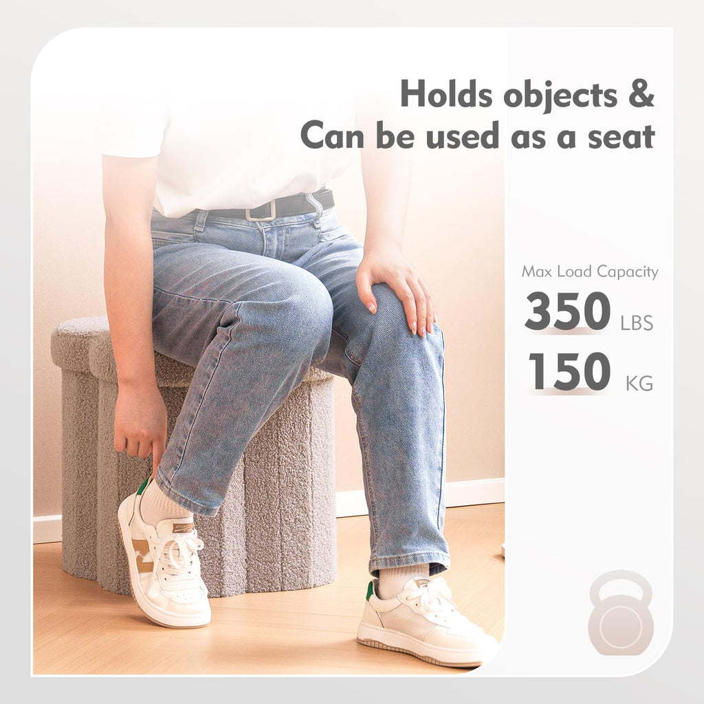 Flower-Shaped Storage Ottoman â€?Boucle Footstool & Seat for Living Room & Dorm