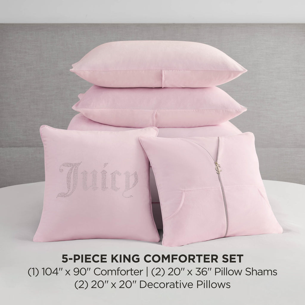 Juicy Couture Solid Velour 3-Piece King Comforter Set â€?Luxurious Bedding Ensemble