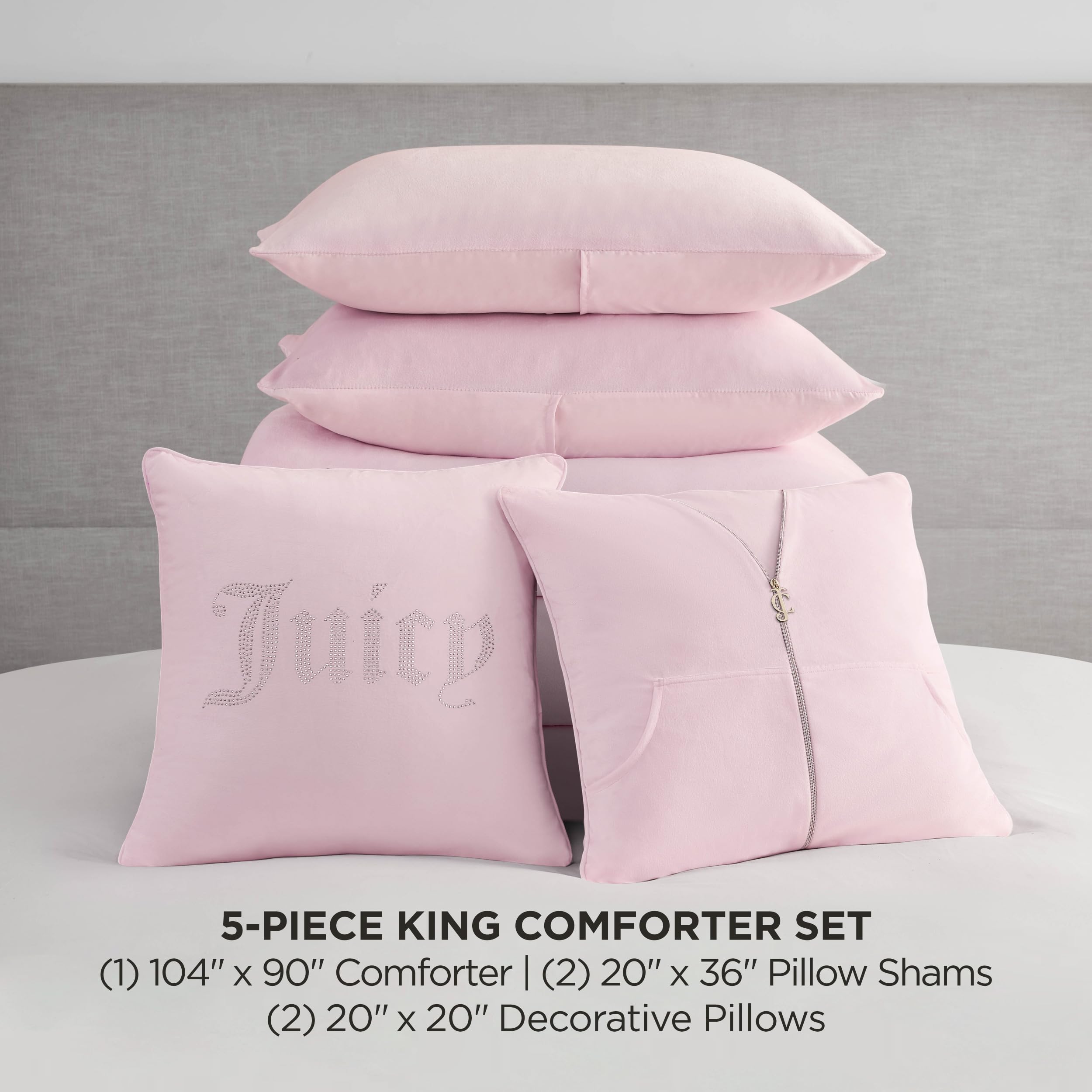 Juicy Couture Solid Velour 3-Piece King Comforter Set â€?Luxurious Bedding Ensemble
