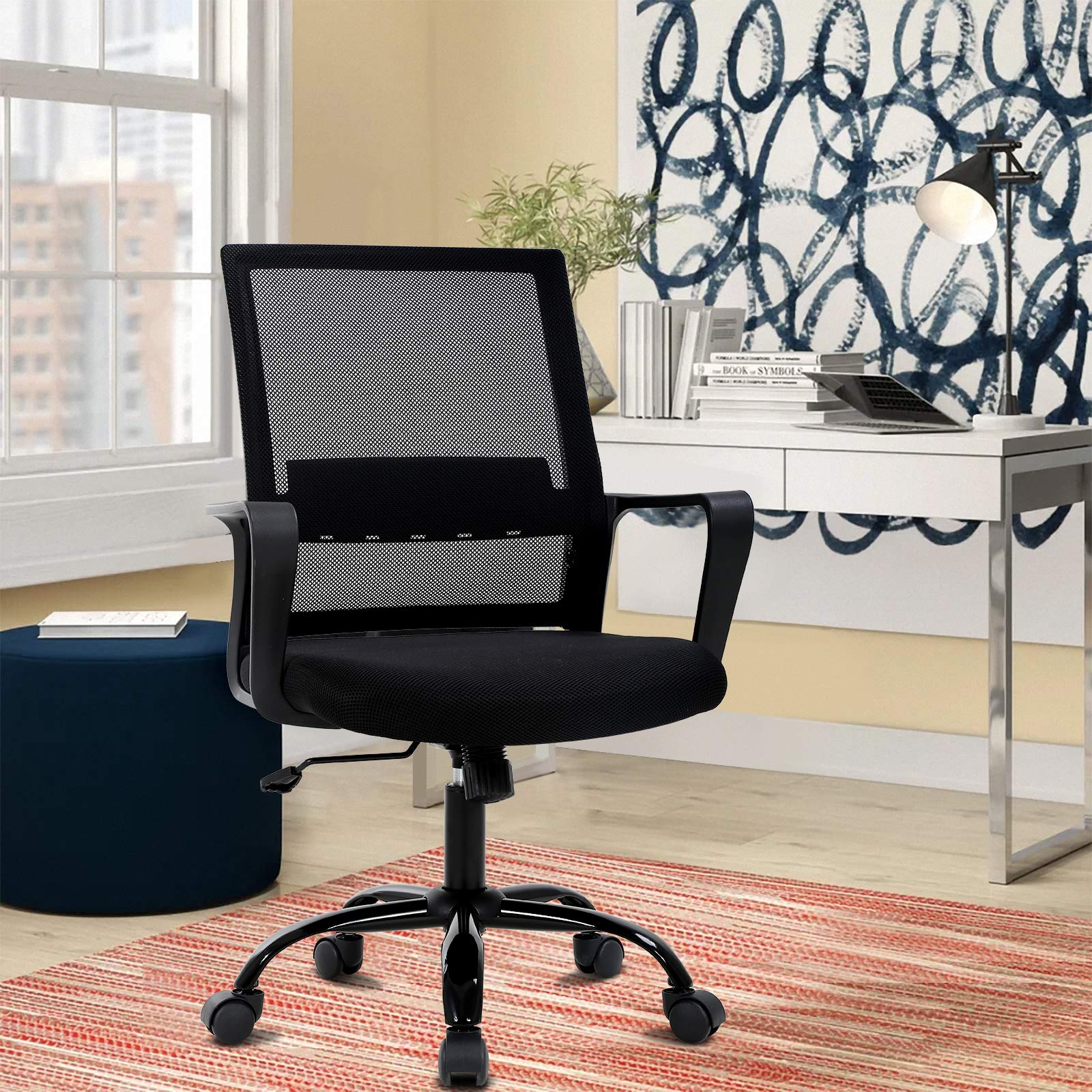 Mid Back Chair with Armrest and Back Support, Modern Executive Adjustable Rolling Swivel Task Chair Comfortable Mesh Chair