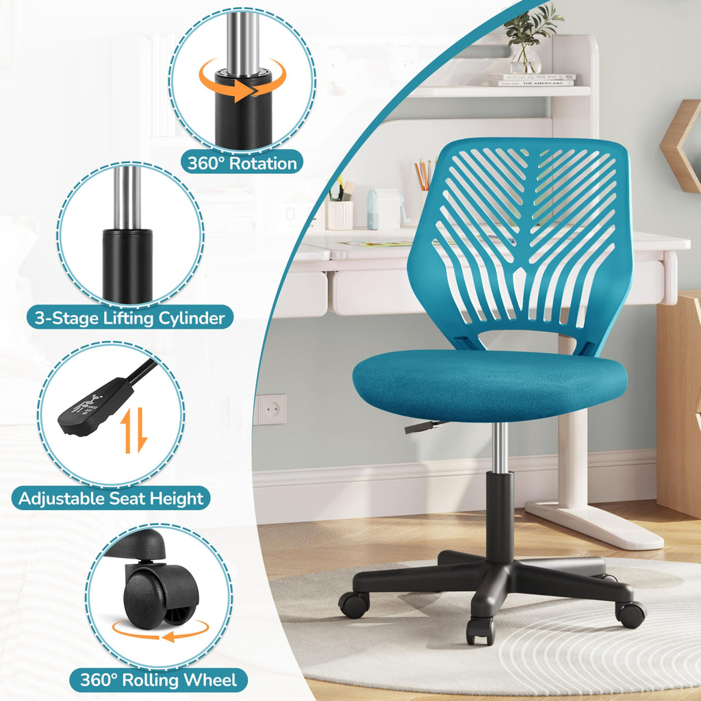 Cute Low-Back Armless Study w/Lumbar Support Adjustable Swivel Chair