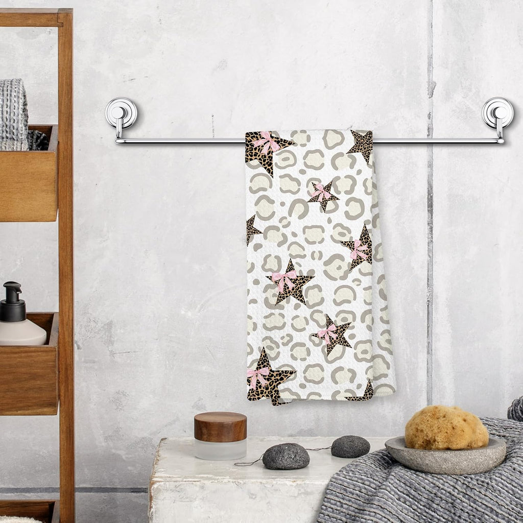 Retro Leopard Kitchen Towels, Coquette Pink Bow Cheetah, 16x24 Inch