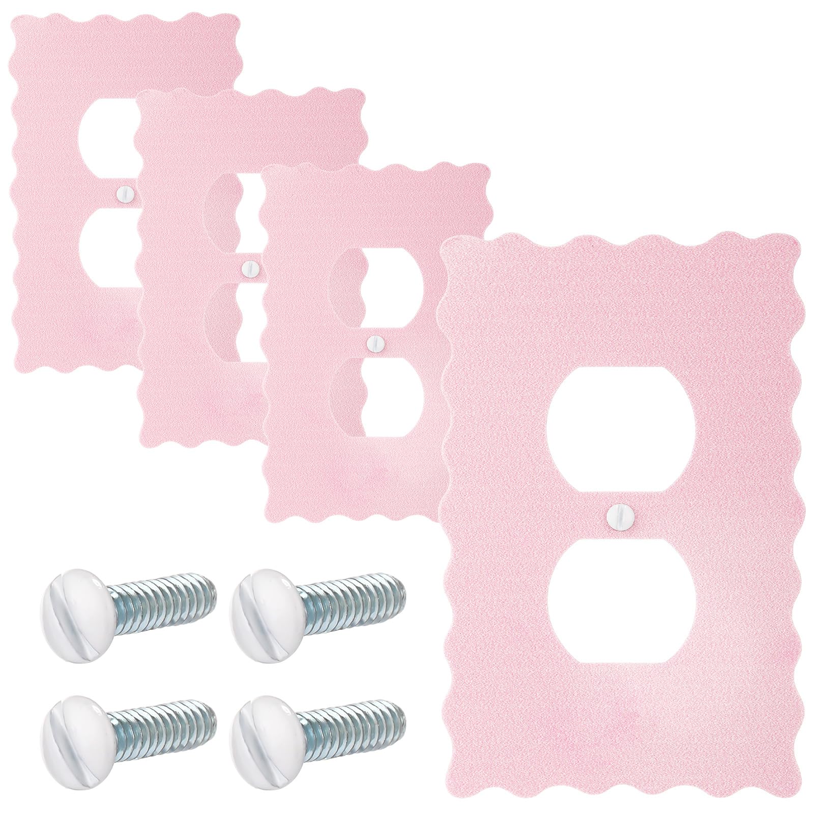 Pink Scalloped Duplex Outlet Covers Wall Plate Room Decor Metal Pink and White Cute Decorative Outlet Cover for Home Decor(Bow,2 Pcs)
