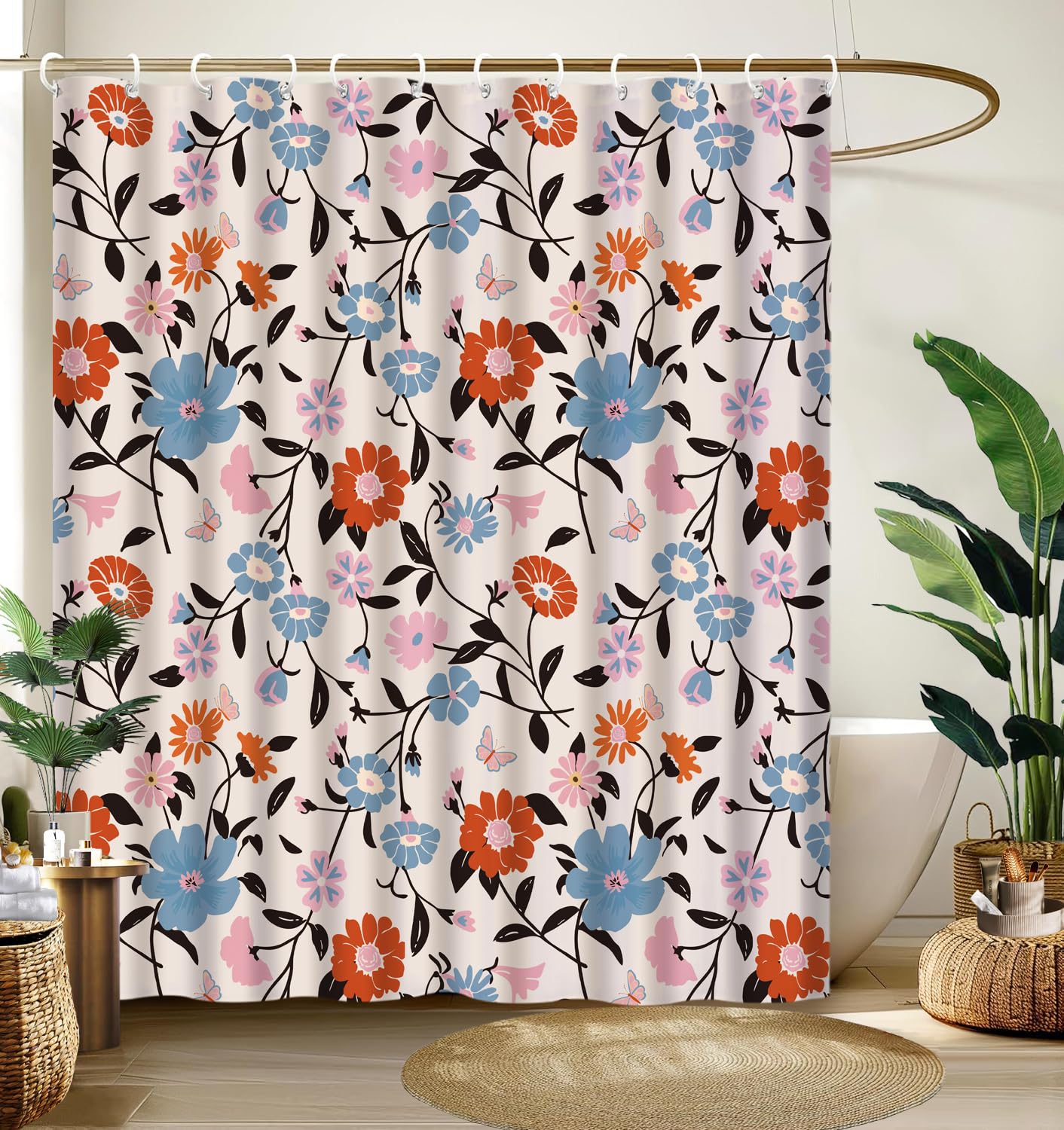 Cute Shower Curtain for Bathroom Modern Aesthetic Funky Decorative, Pretty Chic Cloth Set with Hooks, 72x72 Inch