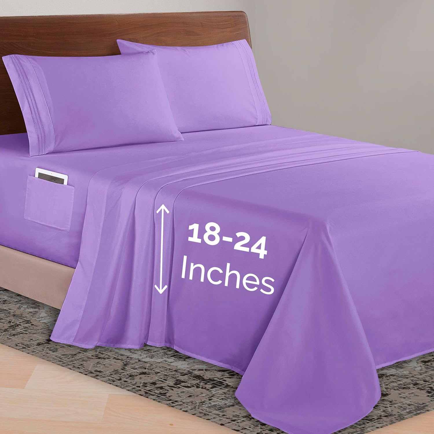 Elegant Comfort Luxurious 1500 Premium Hotel Quality Microfiber Three Line Embroidered Softest 4-Piece Bed Sheet Set, Wrinkle and Fade Resistant