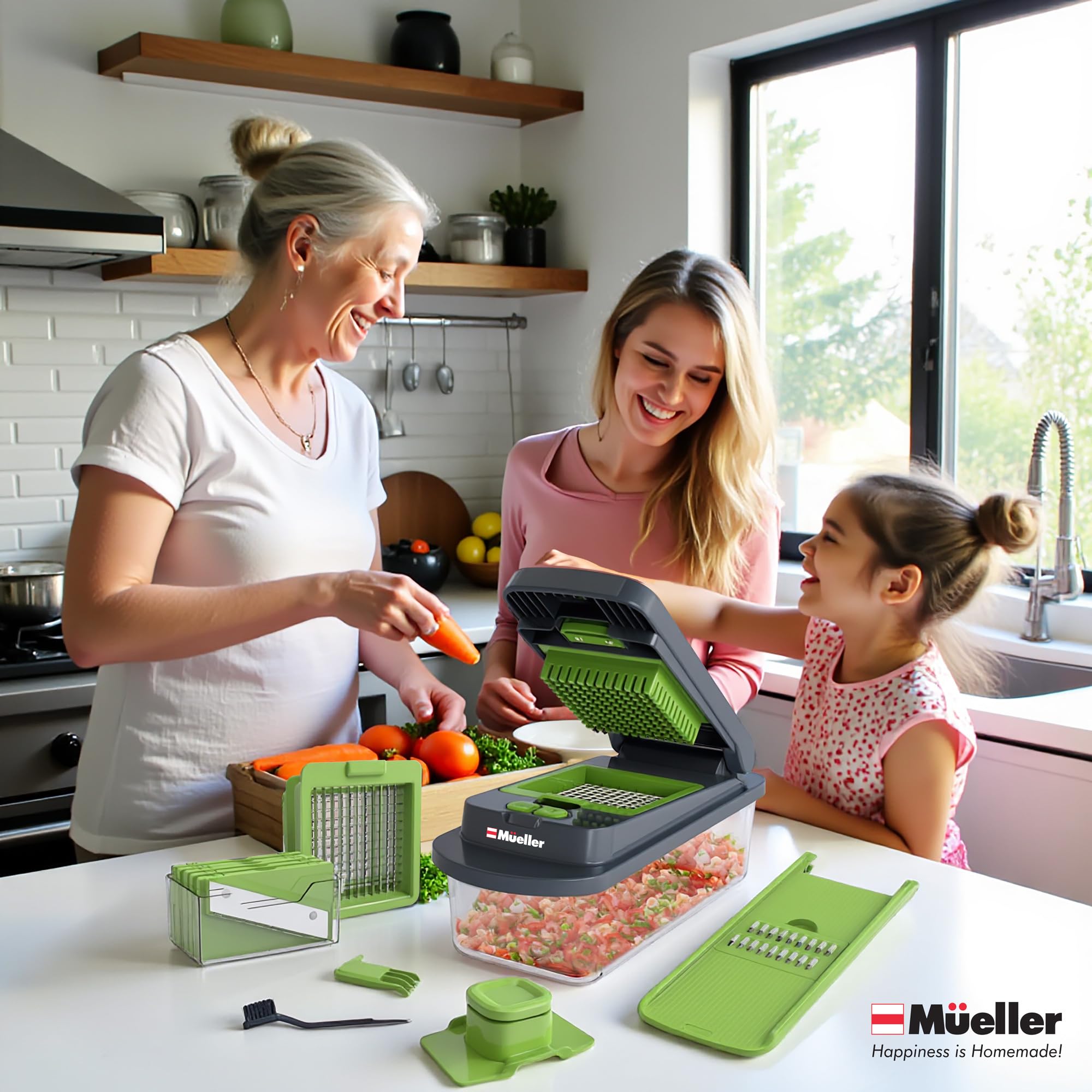 Mueller Pro-Series All-in-One, Mandoline Slicer for Kitchen, Food Chopper, Cucumber Slicer and Spiralizer, Cutter, Dicer, Grater, Kitchen Essentials