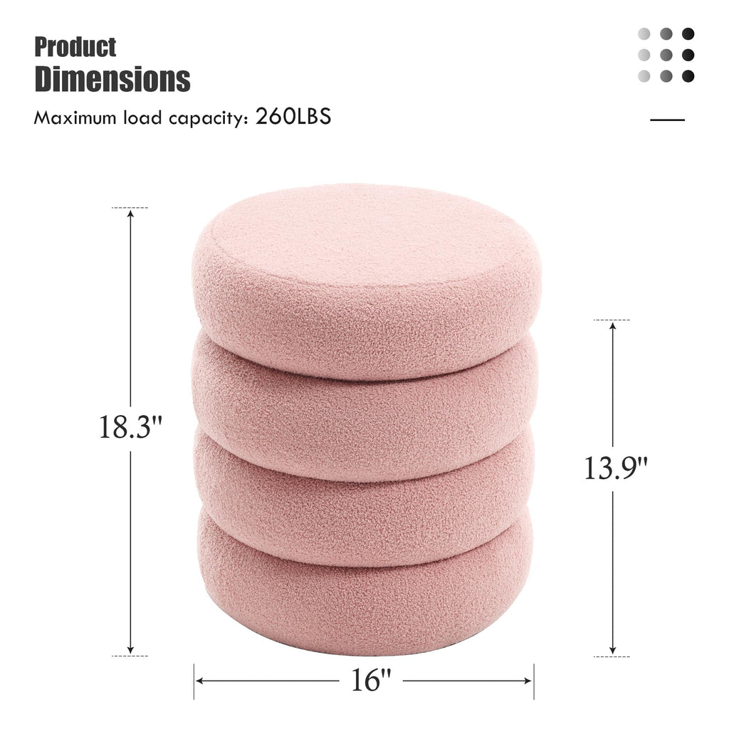 Storage Ottoman Round, Ottoman with Storage, Sherpa Ottoman Storage, (18 Inches x 16 Inches) Set of 2