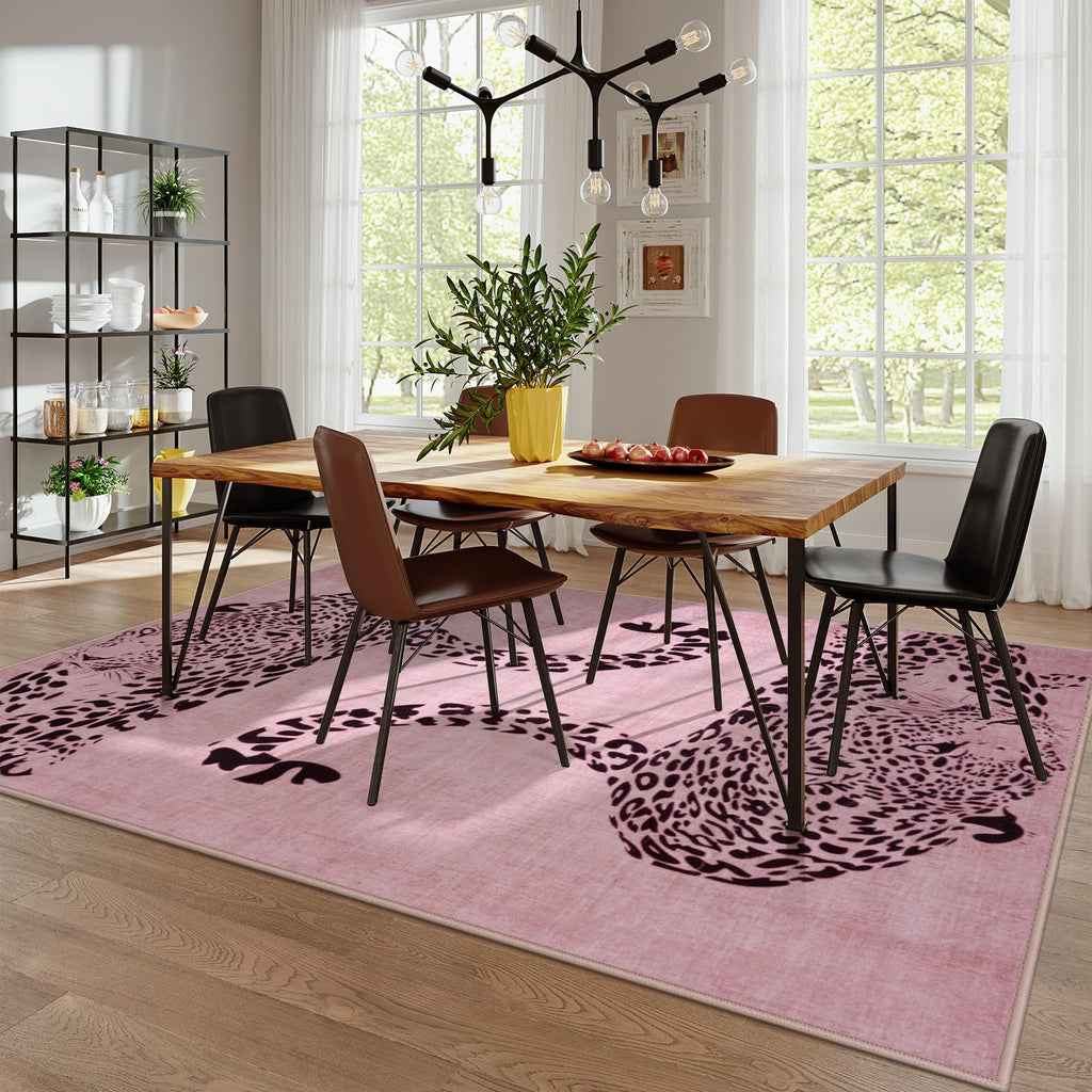 Leopard Print Area Rug â€?Soft, Washable, Non-Slip, Stain-Resistant Rug