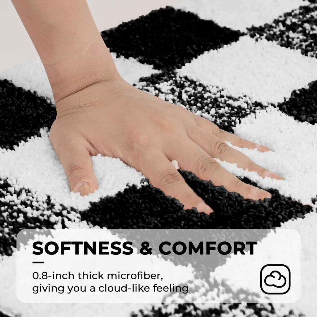 Checkered Bathroom Rugs, Fluffy Rug, Absorbent Microfiber Ultra Soft Bath Mat Washable, Non-Slip Bath Mats for Bathroom, Cute Floor Mat