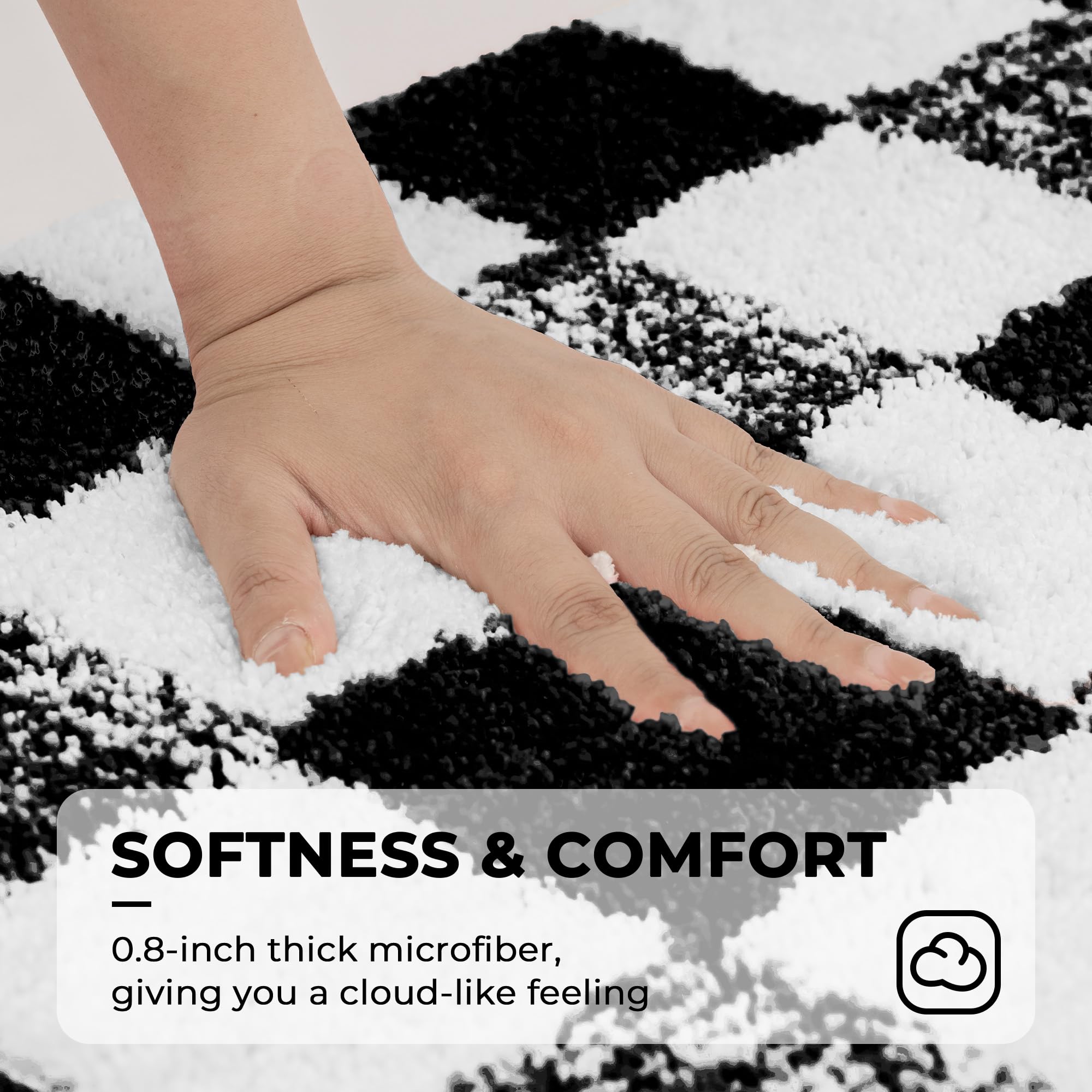 Checkered Bathroom Rugs, Fluffy Rug, Absorbent Microfiber Ultra Soft Bath Mat Washable, Non-Slip Bath Mats for Bathroom, Cute Floor Mat
