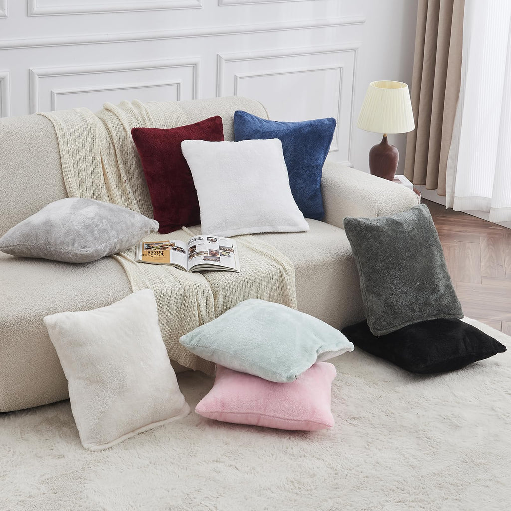 Faux Fur Pillow Cases Set of 2, Luxury Ultra Soft Fuzzy Pillowcases, Fluffy Plush Velvet Pillow Covers with Zipper, Cozy Warmth and No Shedding