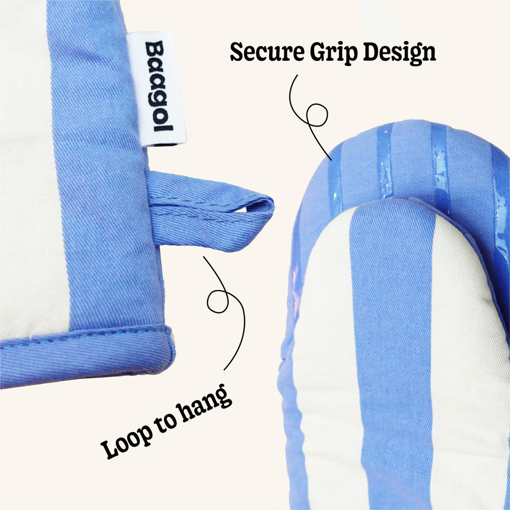 Modern and Cute Cotton Kitchen Mittens with Non-Slip Silicone Grips and Hanging Loops