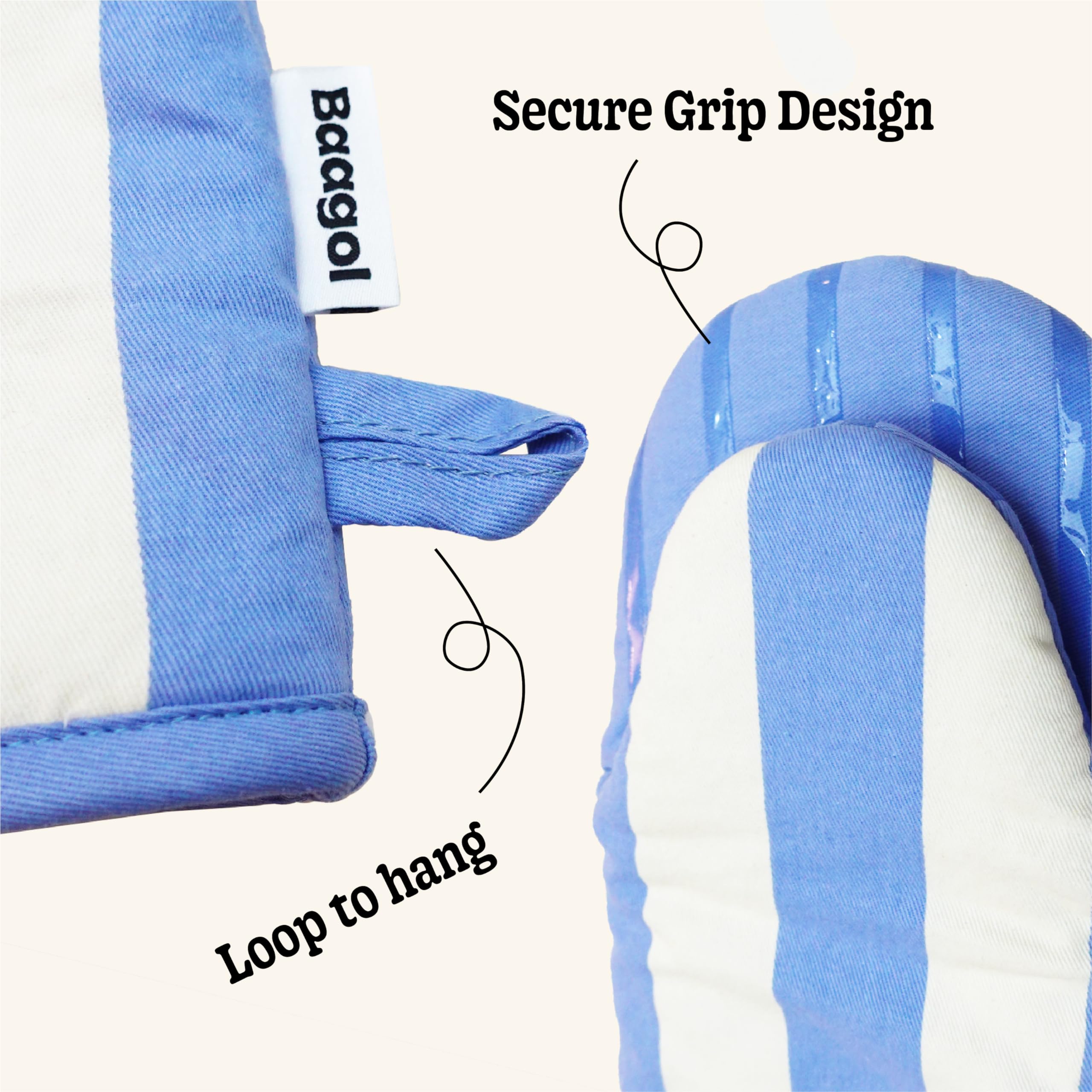 Modern and Cute Cotton Kitchen Mittens with Non-Slip Silicone Grips and Hanging Loops