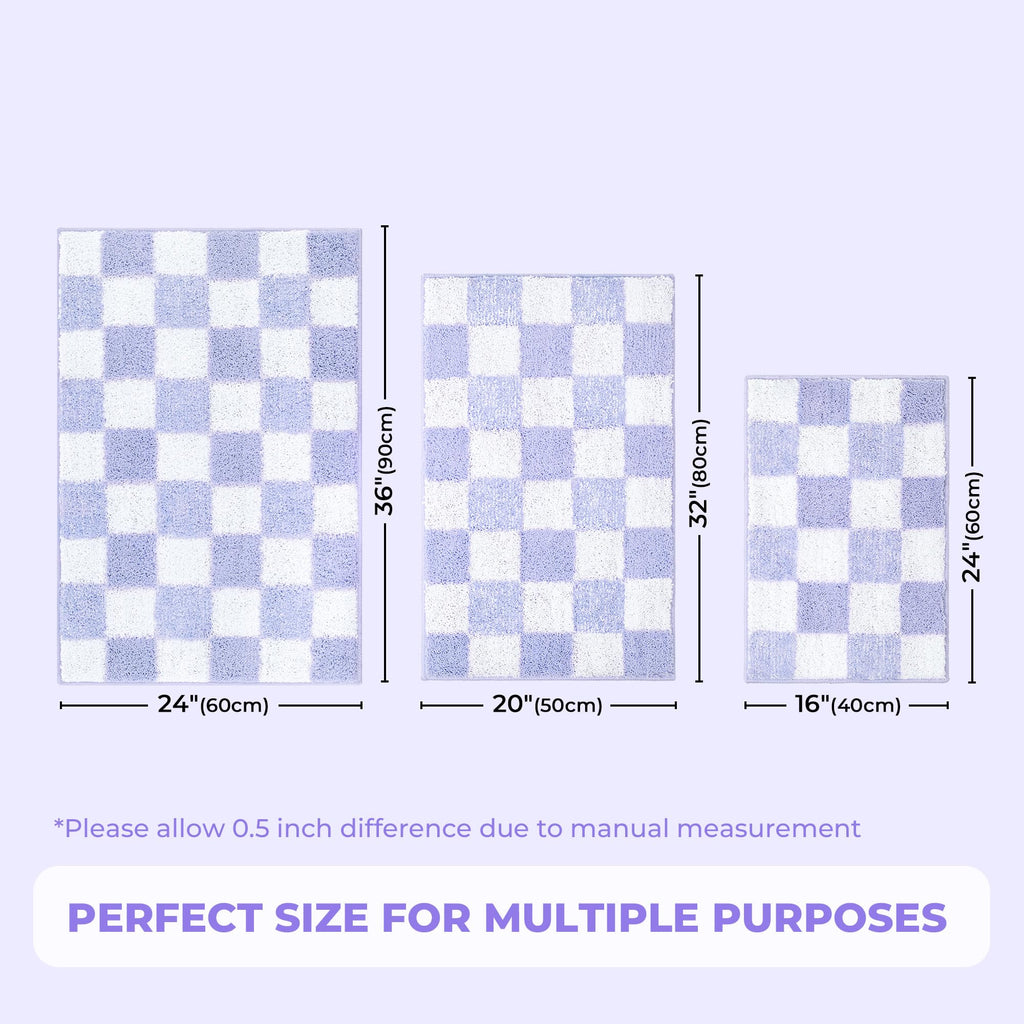 Checkered Bathroom Rugs, Fluffy Rug, Absorbent Microfiber Ultra Soft Bath Mat Washable, Non-Slip Bath Mats for Bathroom, Cute Floor Mat