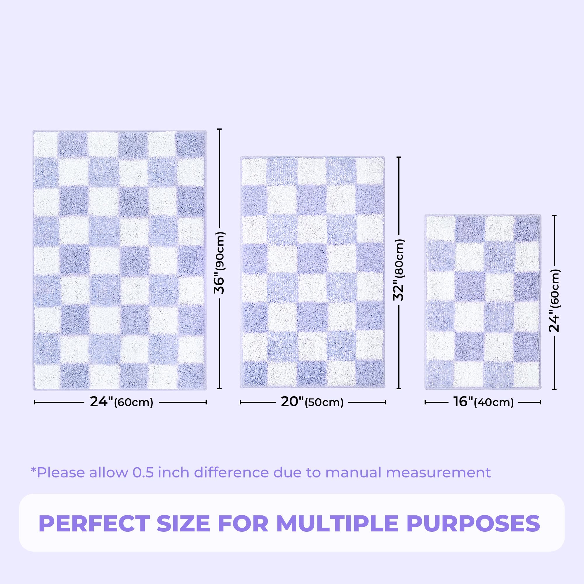 Checkered Bathroom Rugs, Fluffy Rug, Absorbent Microfiber Ultra Soft Bath Mat Washable, Non-Slip Bath Mats for Bathroom, Cute Floor Mat