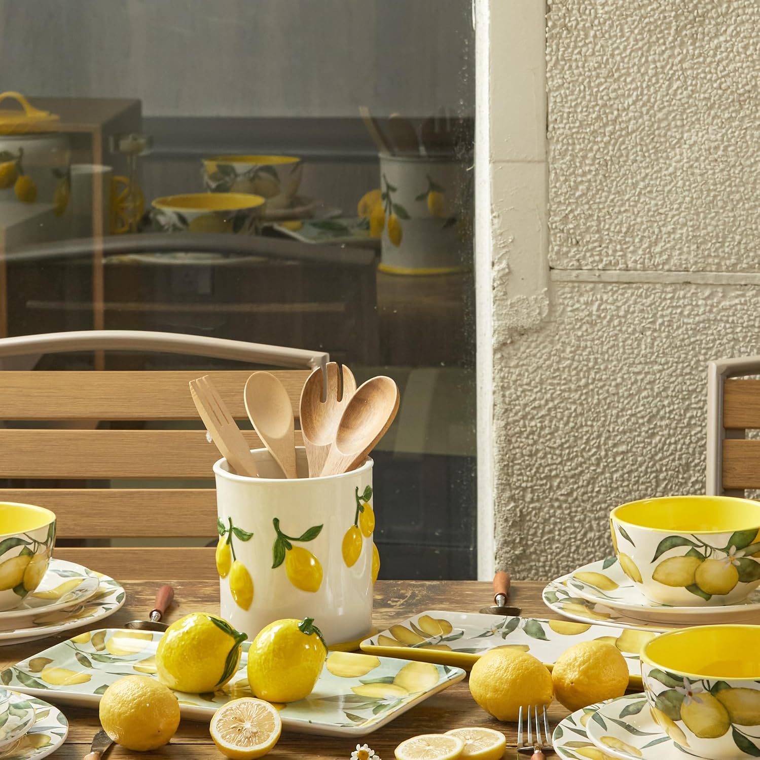 Lemon Handpainted Stoneware 6 inch Utensil Holder Cooking Utensil