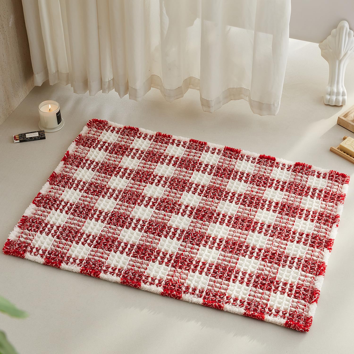 Waffle Bath Mat Non Slip Washable Quick Dry Cute Bath Mat