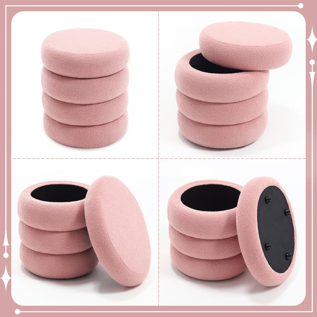 Storage Ottoman Round, Ottoman with Storage, Sherpa Ottoman Storage, (18 Inches x 16 Inches) Set of 2