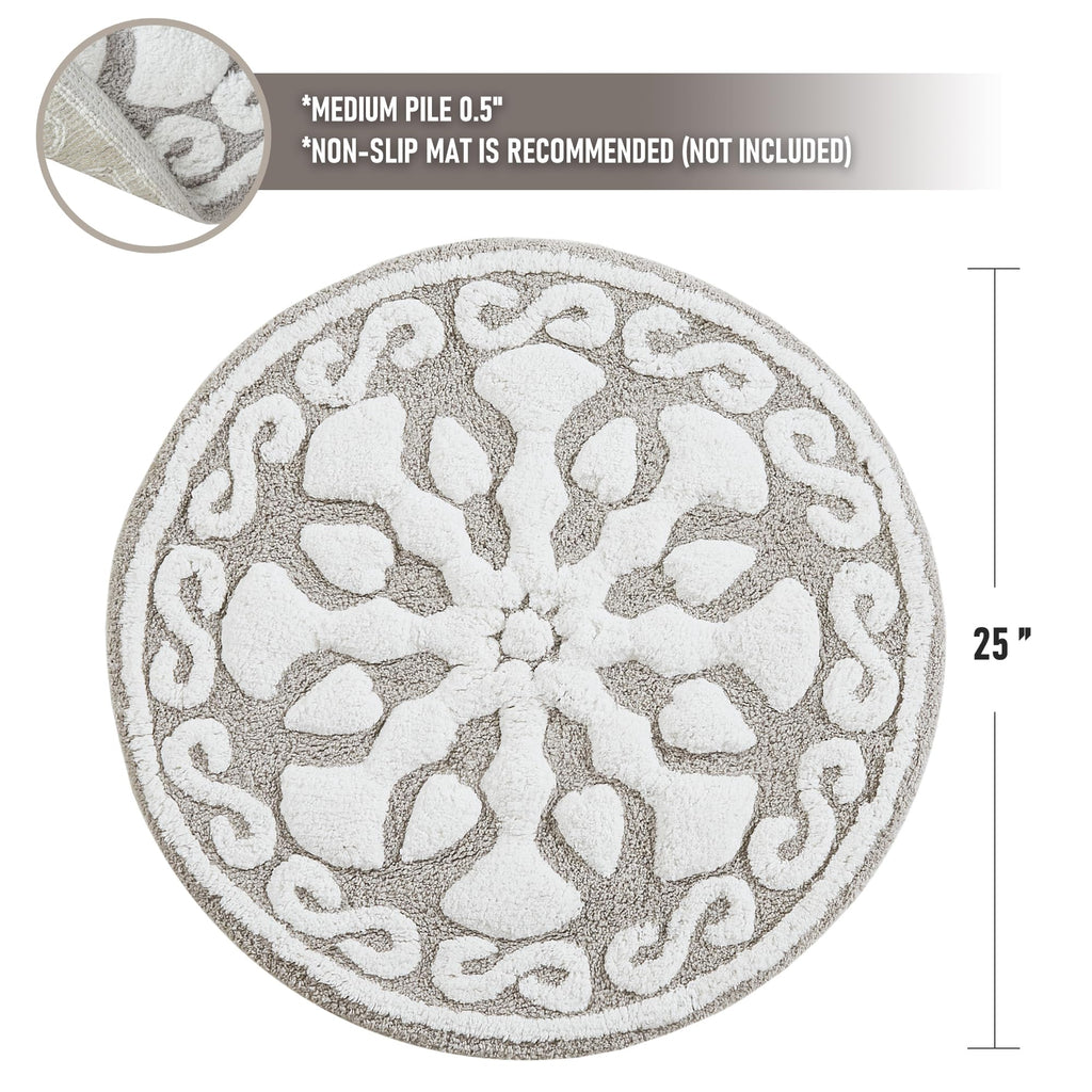 Medallion Floral Pattern Bath Mat 100% Cotton Tufted Bathroom Rugs Luxurious Plush Absorbent, Quick Dry