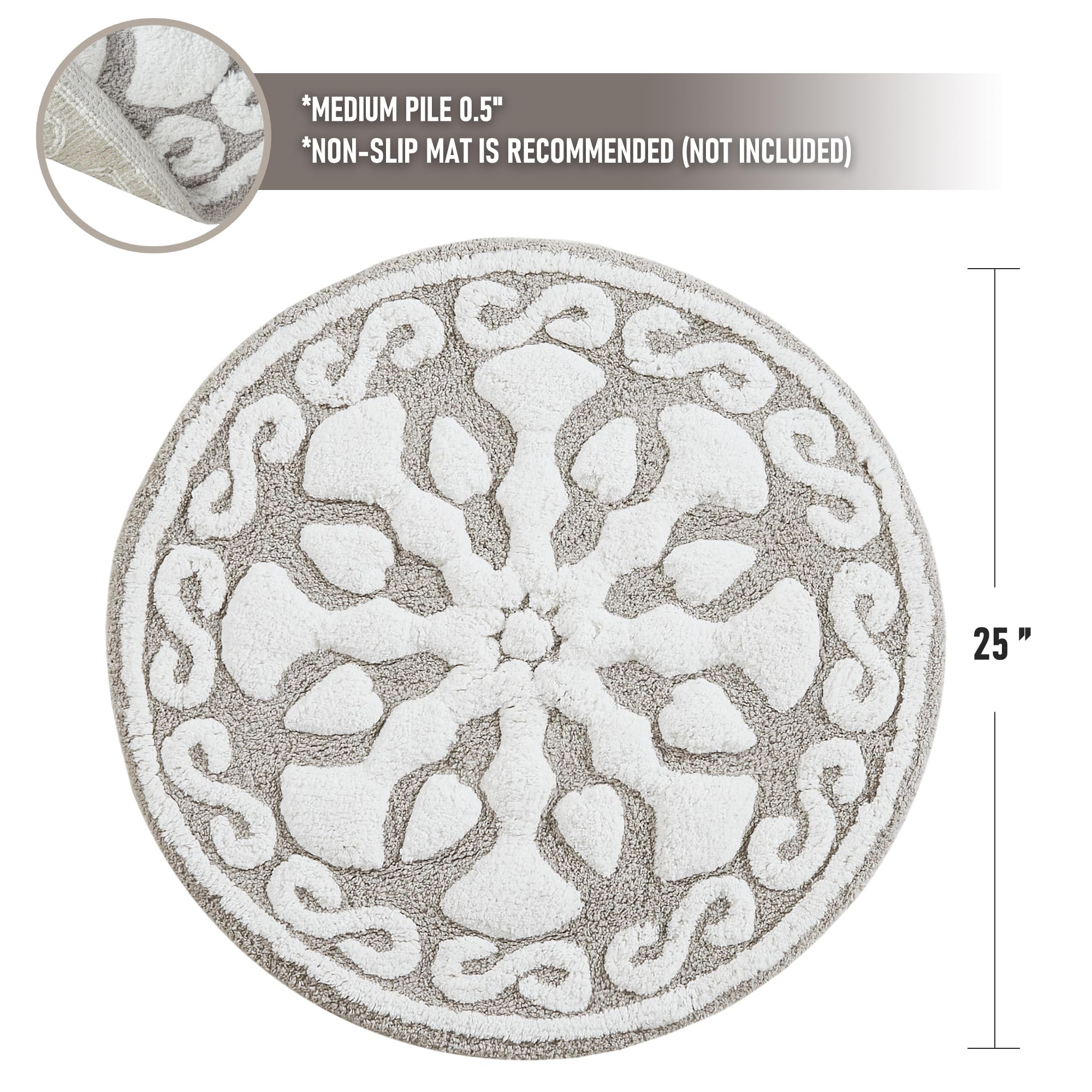 Medallion Floral Pattern Bath Mat 100% Cotton Tufted Bathroom Rugs Luxurious Plush Absorbent, Quick Dry