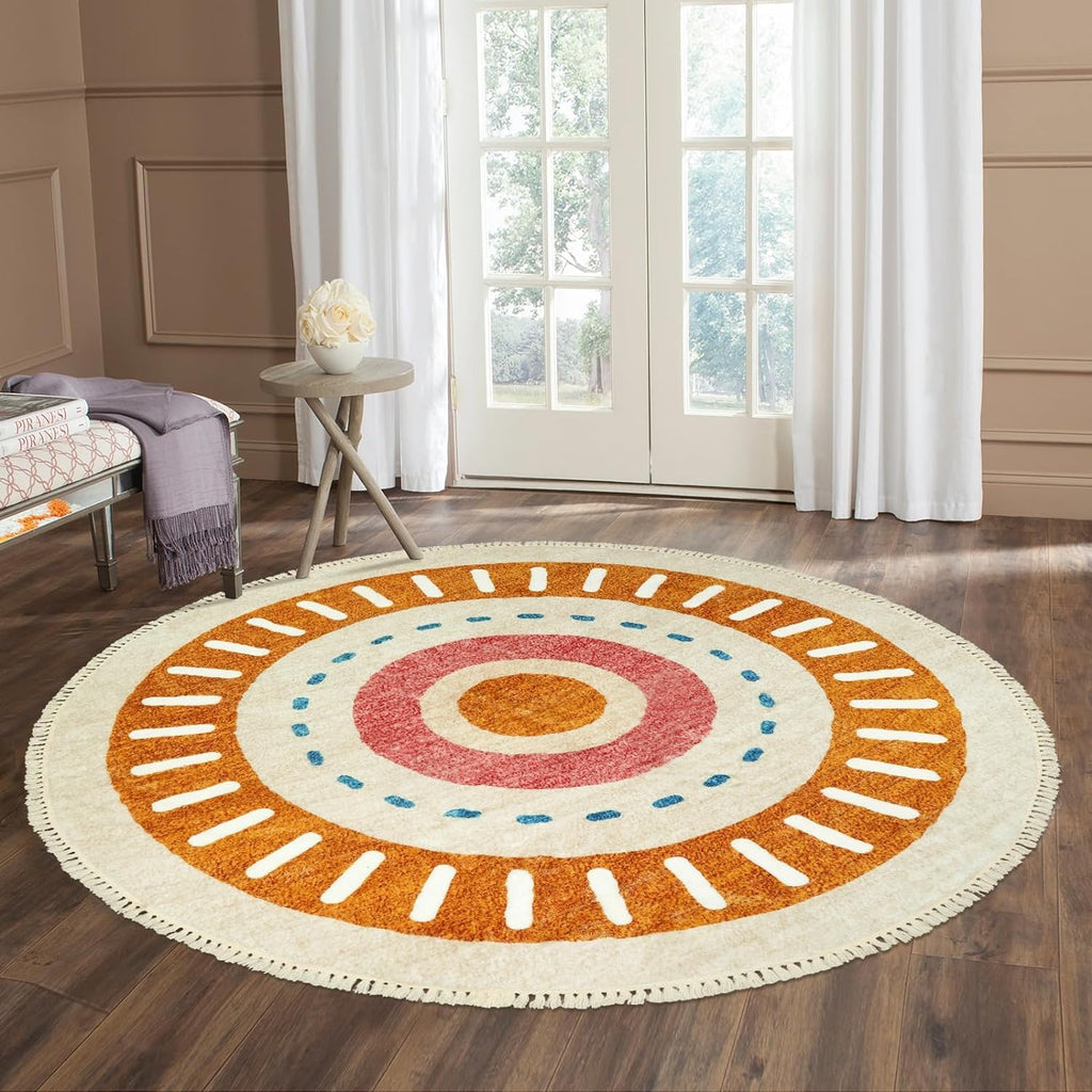 Orange Rainbow Boho Runner Rugs with Fringes, Sun Washable Hallway Runner Rug, Soft Non-Slip Area Rug