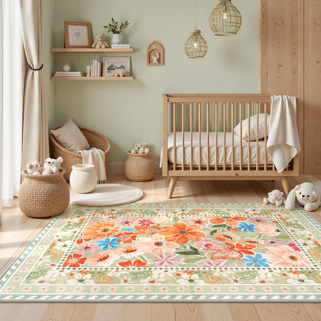 Floral Hallway Runner Rug, Runner Rugs Non Skid Washable, Low Pile Soft Boho Rugs