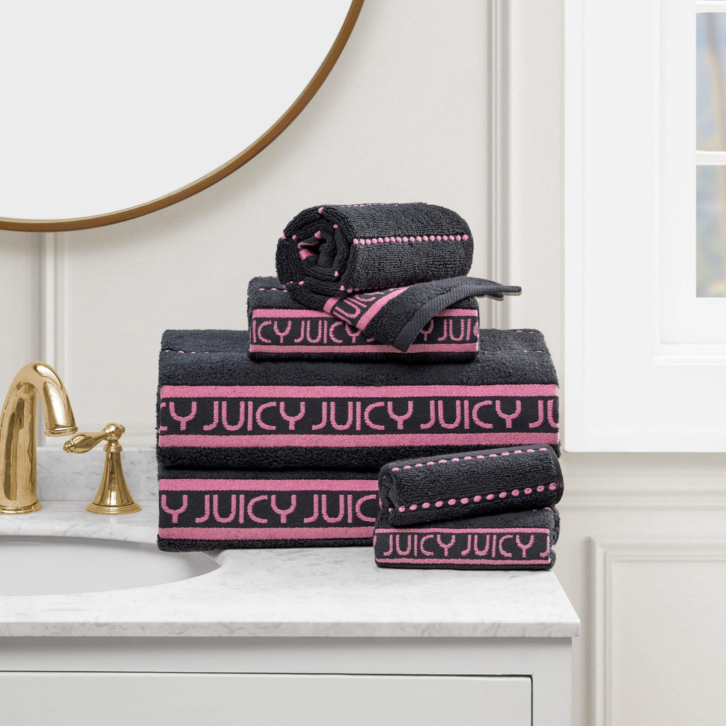 Juicy Couture Luxurious Plush Stripe 6-Piece Set - 100% Cotton Bath Towel Set - Soft and Stylish Towel Set for Ultimate Comfort and Elegance