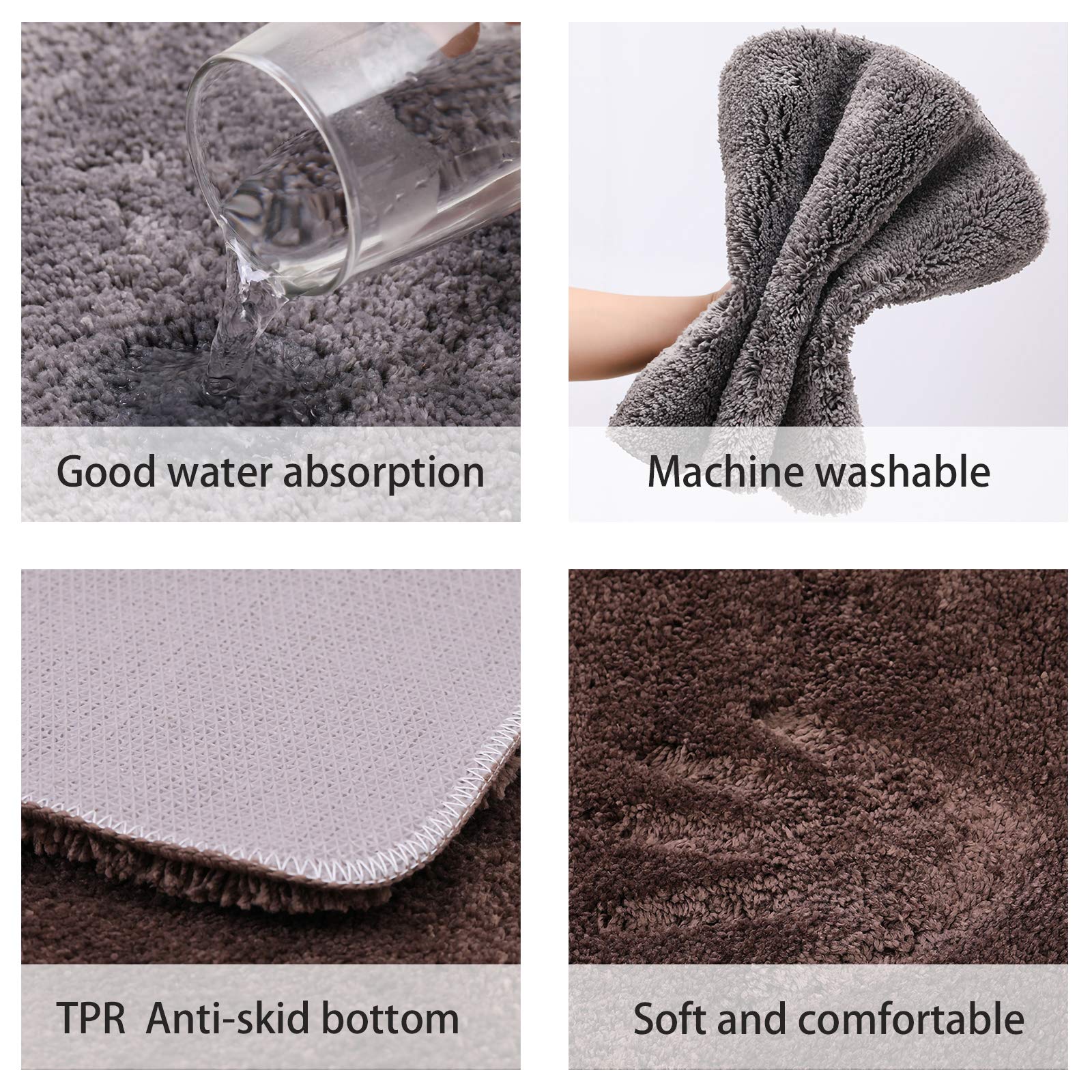 Shaggy Bathroom Rugs Sets 3 Piece for Bathroom Non-Slip - Water Absorbent Bath Rug Floor Mats Soft Washable Shower Rug with U-Shaped Contour Rug Toilet Lid Cover