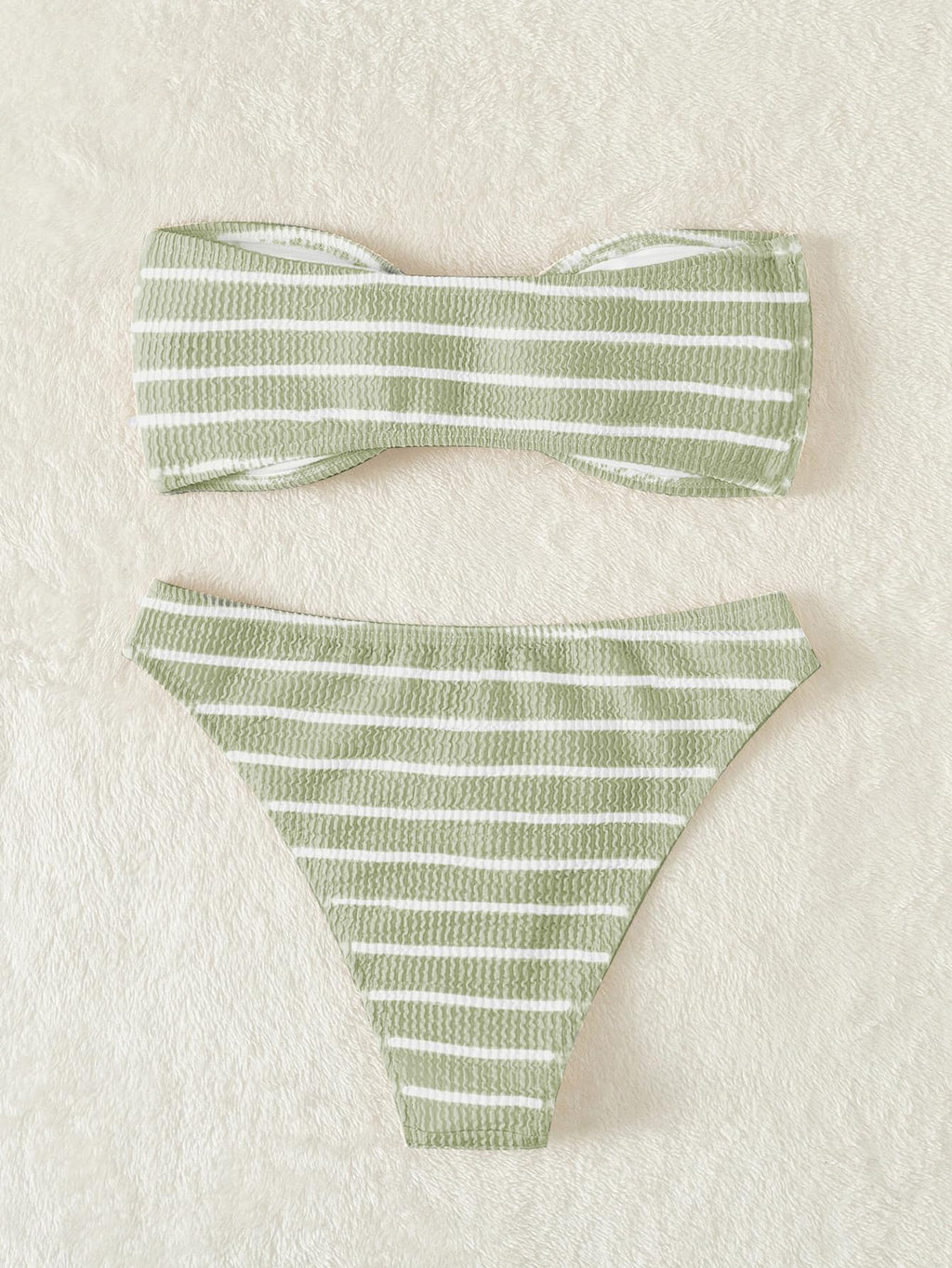 Women's 2 Piece Strapless Swimsuit Striped Bandeau High Waisted Thong Bikini Set Bathing Suit