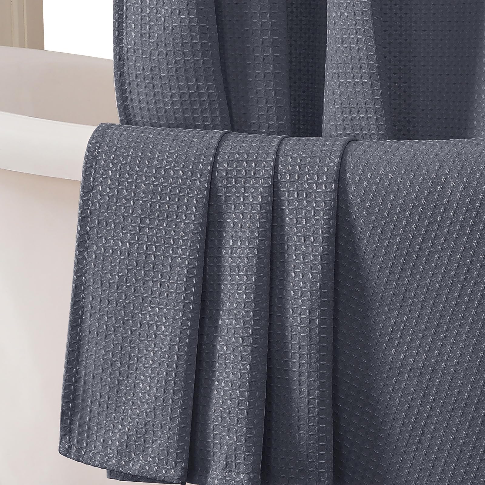 Waffle Textured Heavy Duty Fabric Shower Curtain for Bathroom, Luxury Hotel Weighted 230GSM Bath Curtain with 12 Plastic Hooks, Machine Washable, 72x72