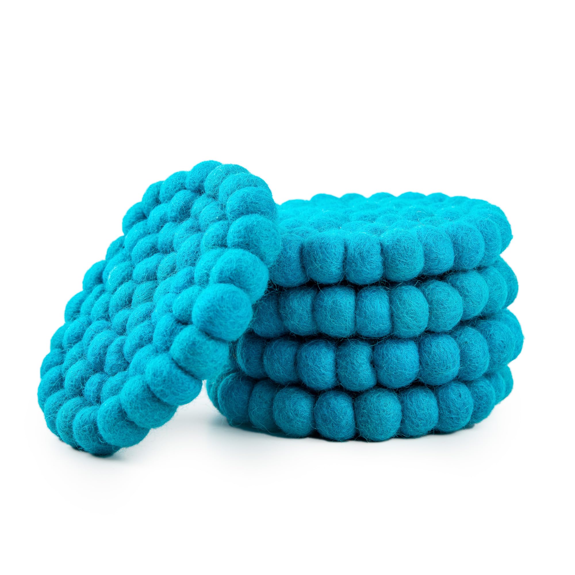 Round Felt Ball Coasters - 100% Merino Wool Table Coasters - Felt Coaster Pads, Absorbent Trivet for Drinks - Heat Resistant, Thick & Durable Hand Felted in Nepal by Woolygon- Multicolor - Set of 5